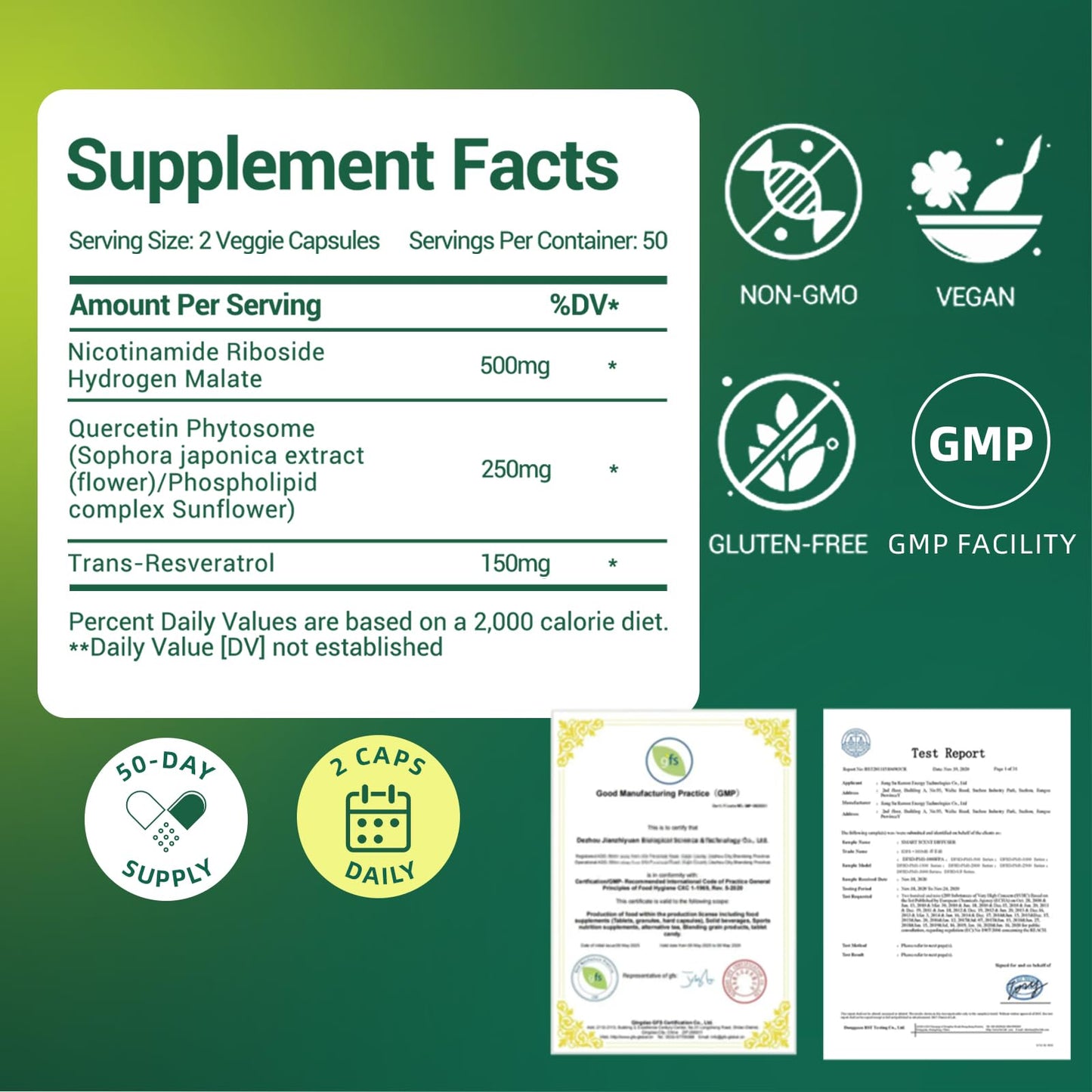 CodinAgrin NAD+ Supplement with Resveratrol 900mg Nicotinamide Adenine Dinucleotide Complex, 100 Capsules