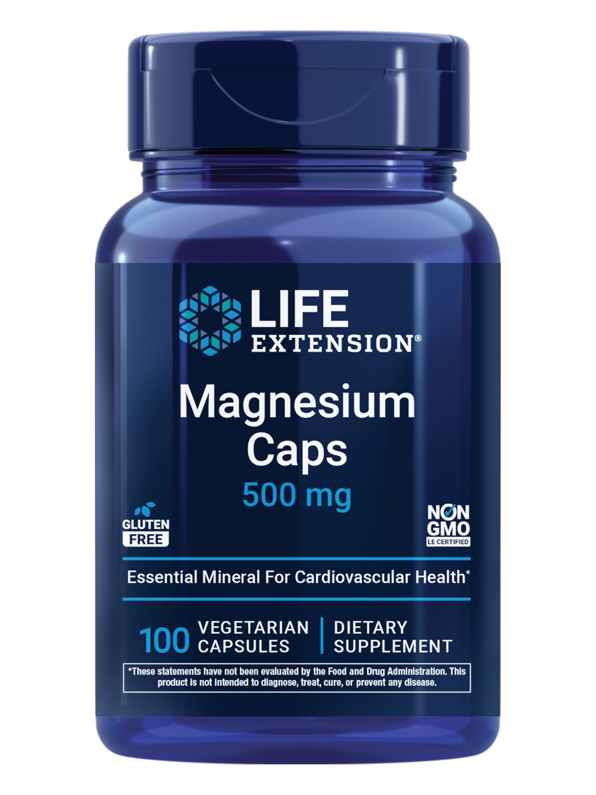 Life Extension Magnesium Capsules 500 mg, Magnesium Oxide, Citrate, and Succinate, Heart Health, Healthy Bones, Metabolism Support, 100 Vegetarian Capsules