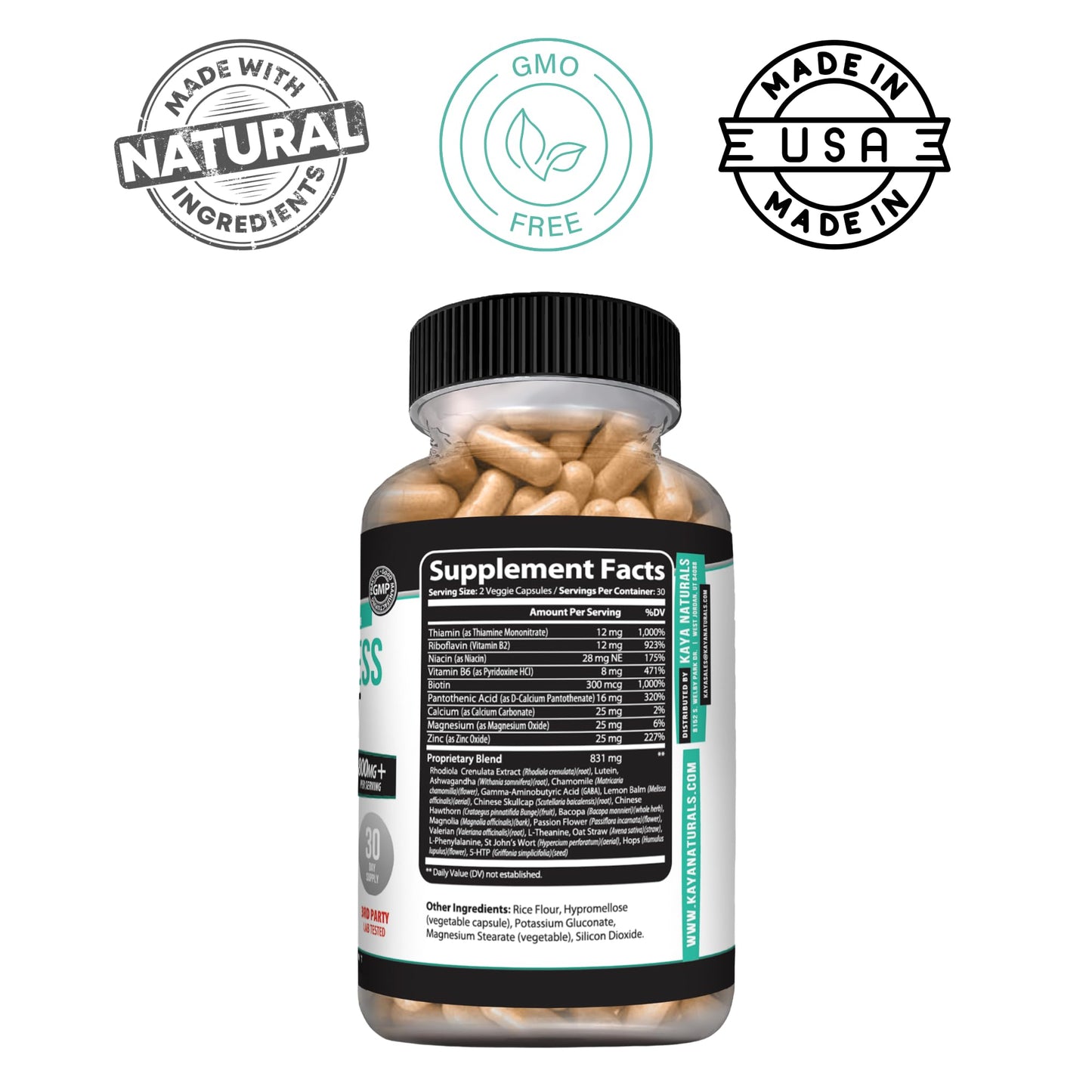 Kaya Naturals Natural Herbal Stress Support Vitamin Capsule 60 Capsules