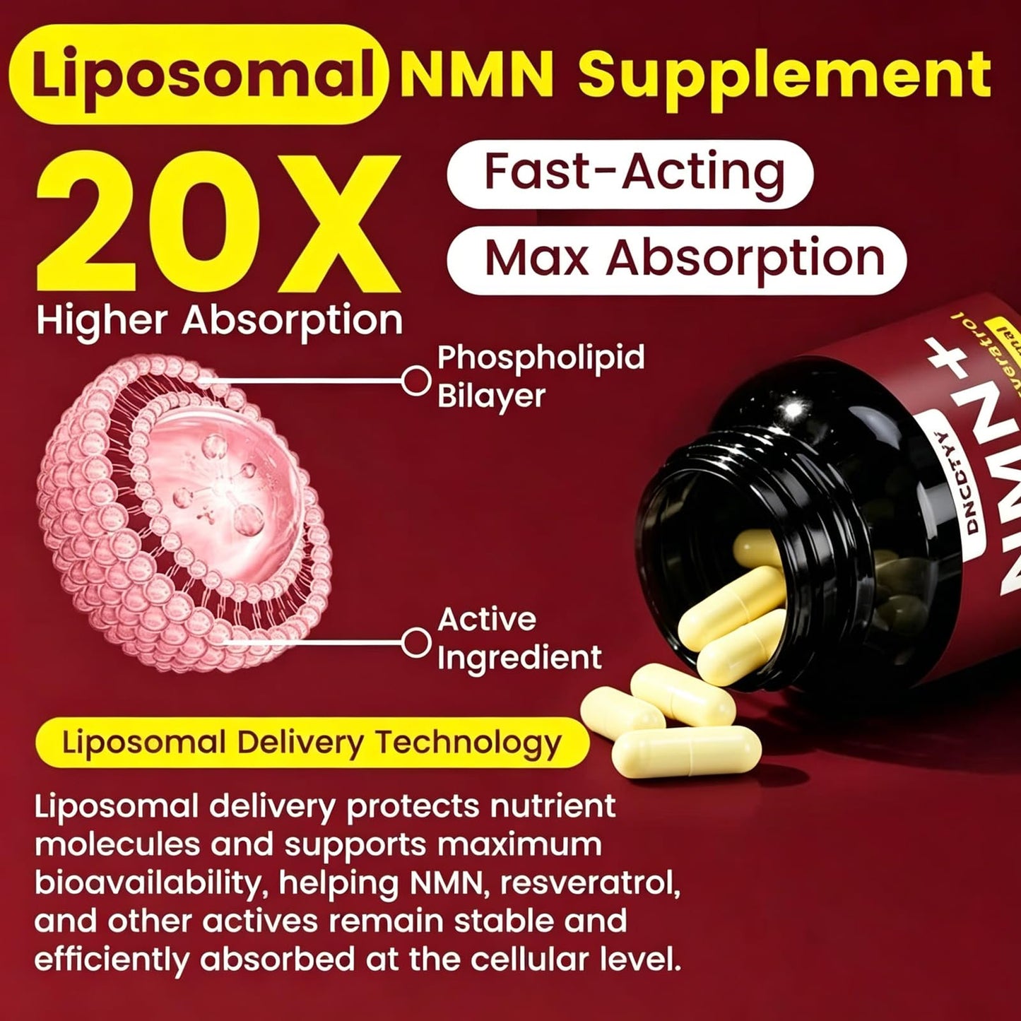 DNCDTYY Liposomal NMN Supplement 1800mg Per Serving, 5-in-1 NMN NAD Capsule 120 Count