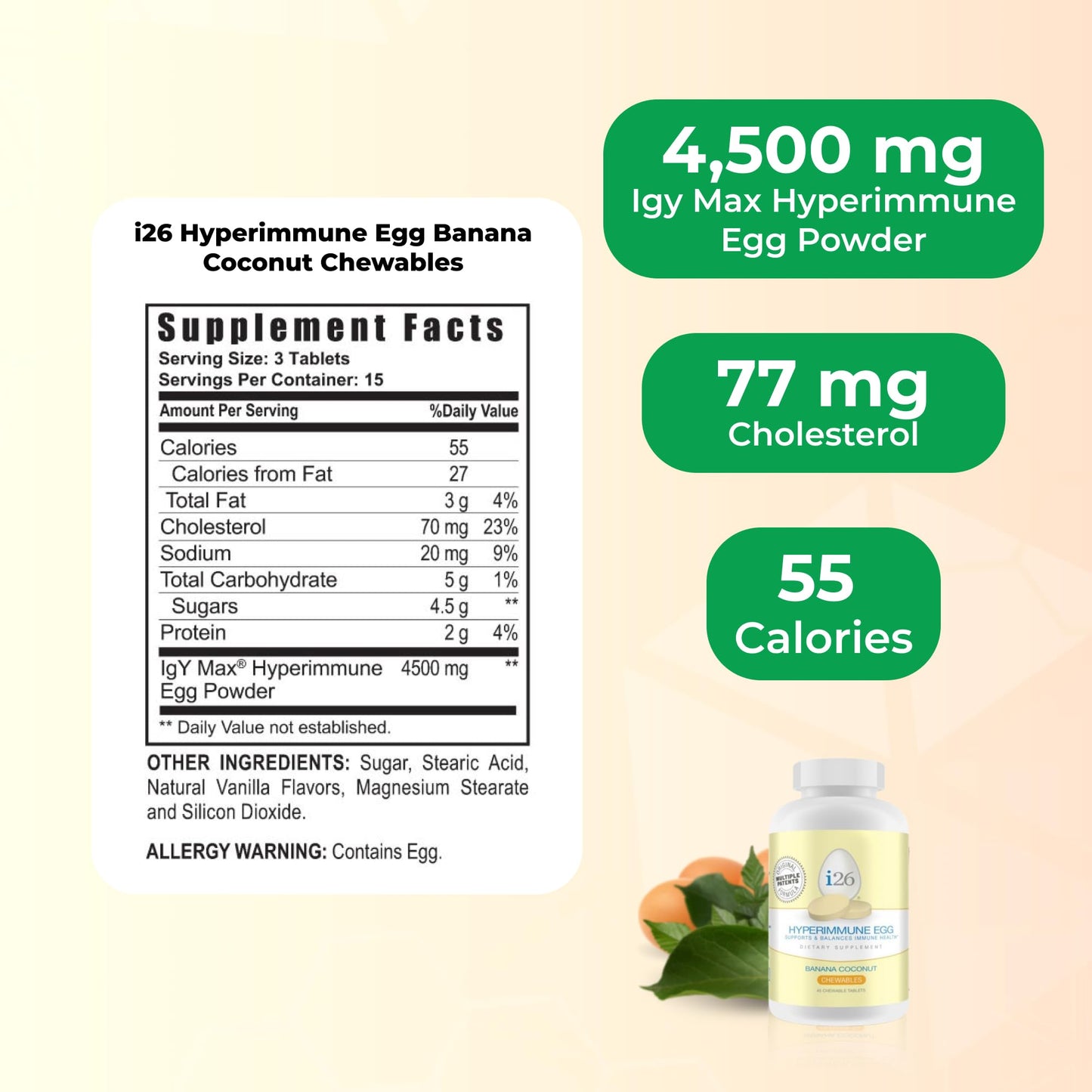 Youngevity i26 Hyperimmune Egg IgY Max Banana Coconut Chewable, 45 Chewable Tablets