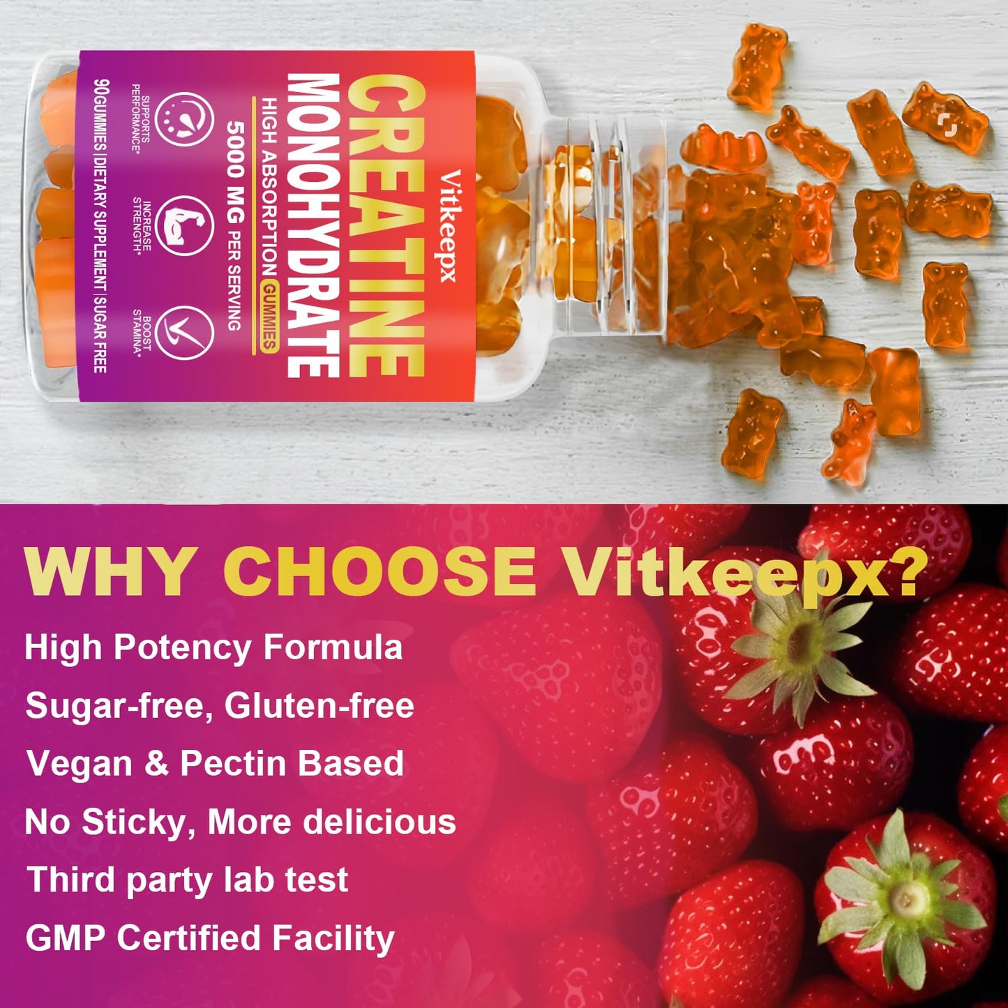 Vitkeepx Creatine Monohydrate Gummies 90 Count
