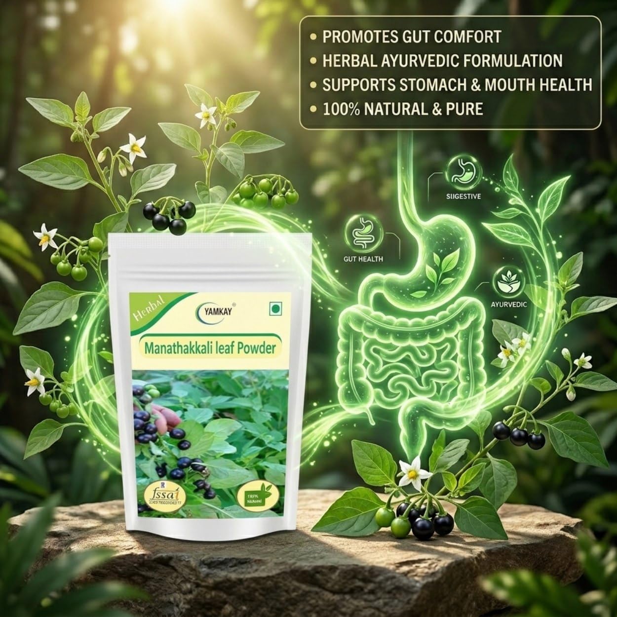 YAMKAY Manathakkali Leaf Powder 10.58 Ounce
