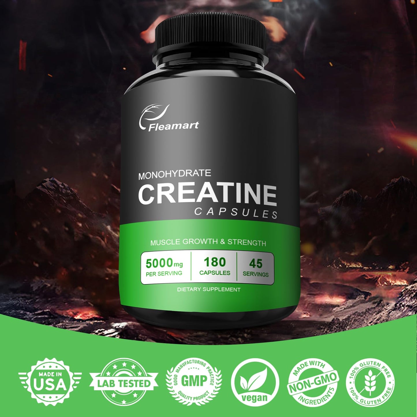Fleamart Micronized Creatine Monohydrate Capsules, 180 Capsules