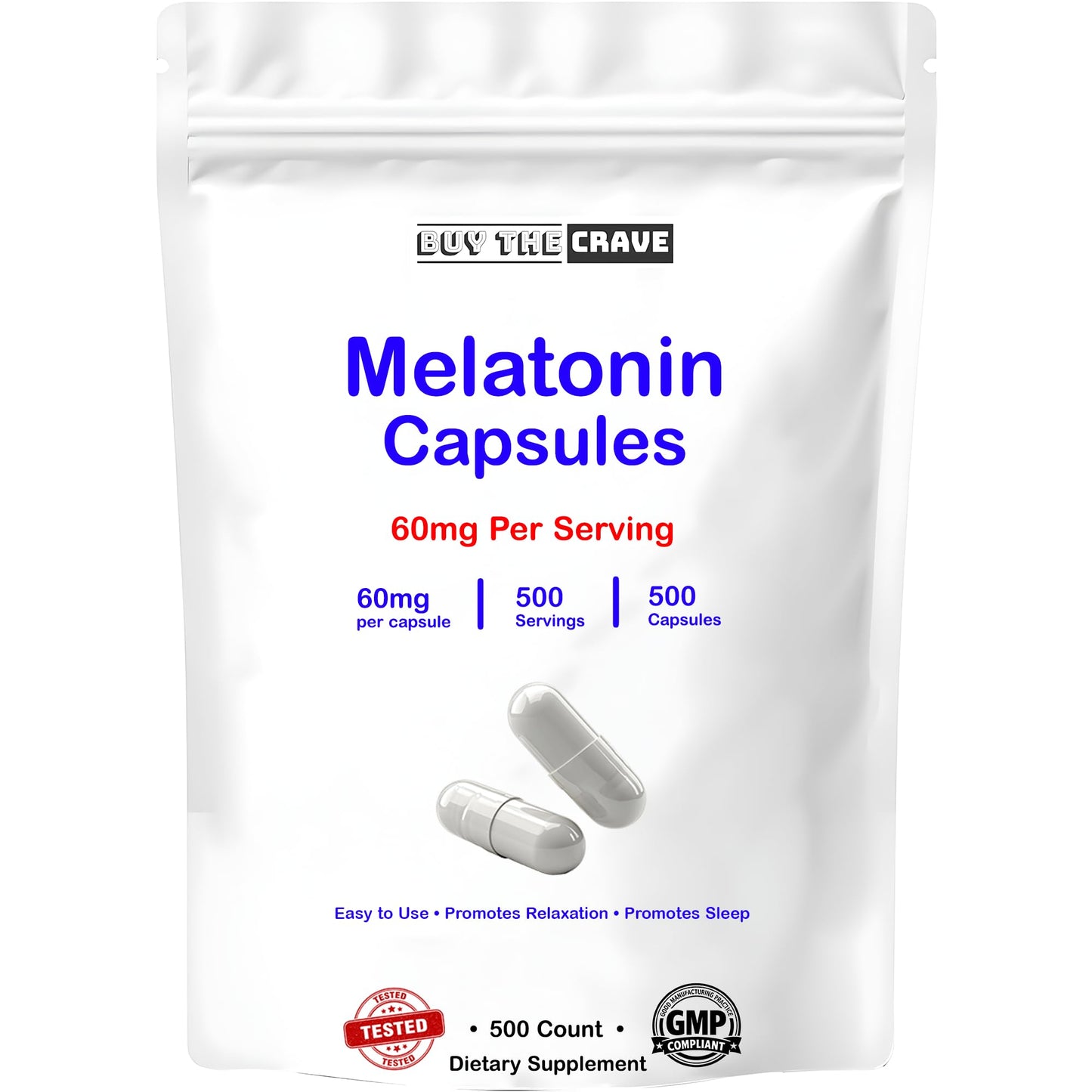 BUY THE CRAVE Melatonin 60mg Extra Strength Capsules, 500 Count