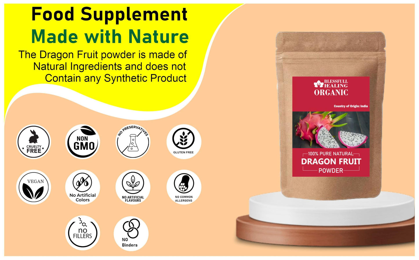 Blessfull Healing Organic Dragon Fruit Powder, 7.05 oz