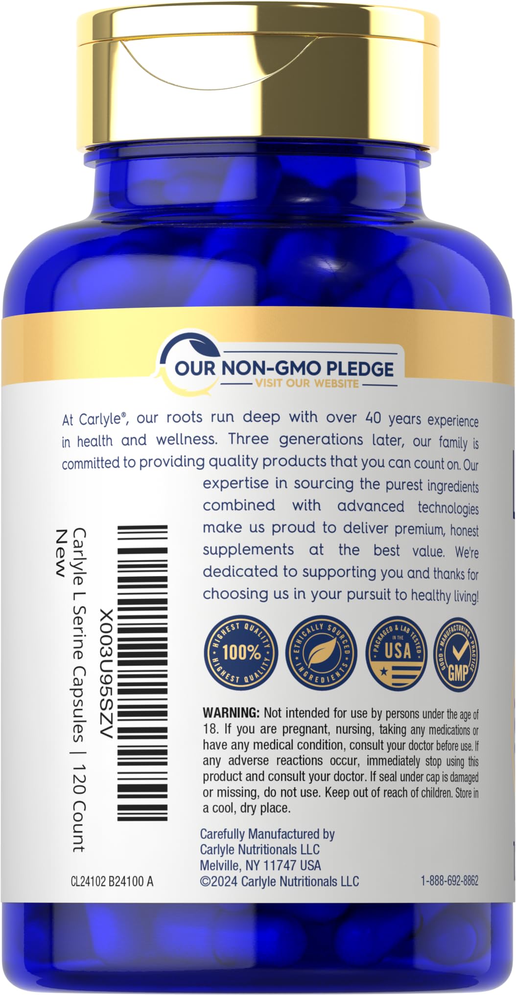 Carlyle L-Serine Capsules 500 mg, 120 Count