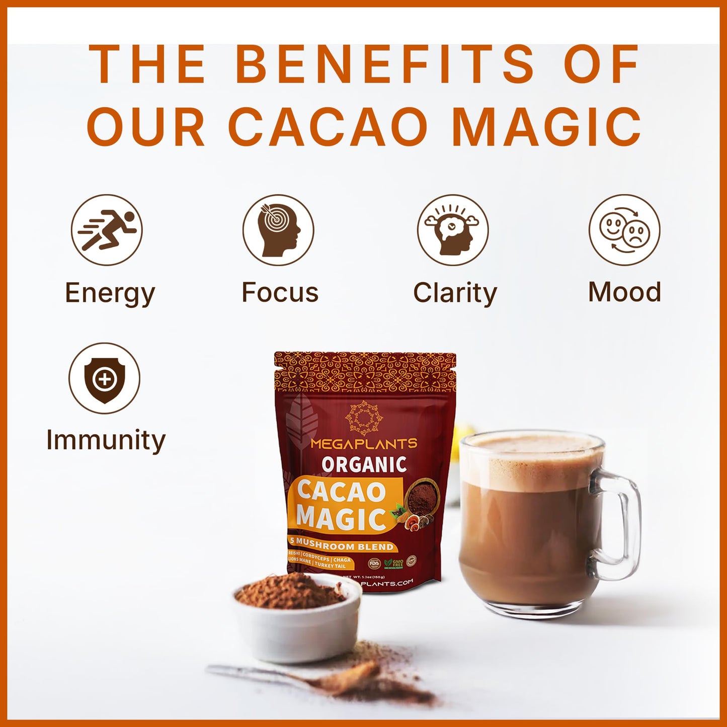 MEGAPLANTS Cacao Magic Mushroom Hot Chocolate & Coffee Alternative Powder 5.3 Ounce