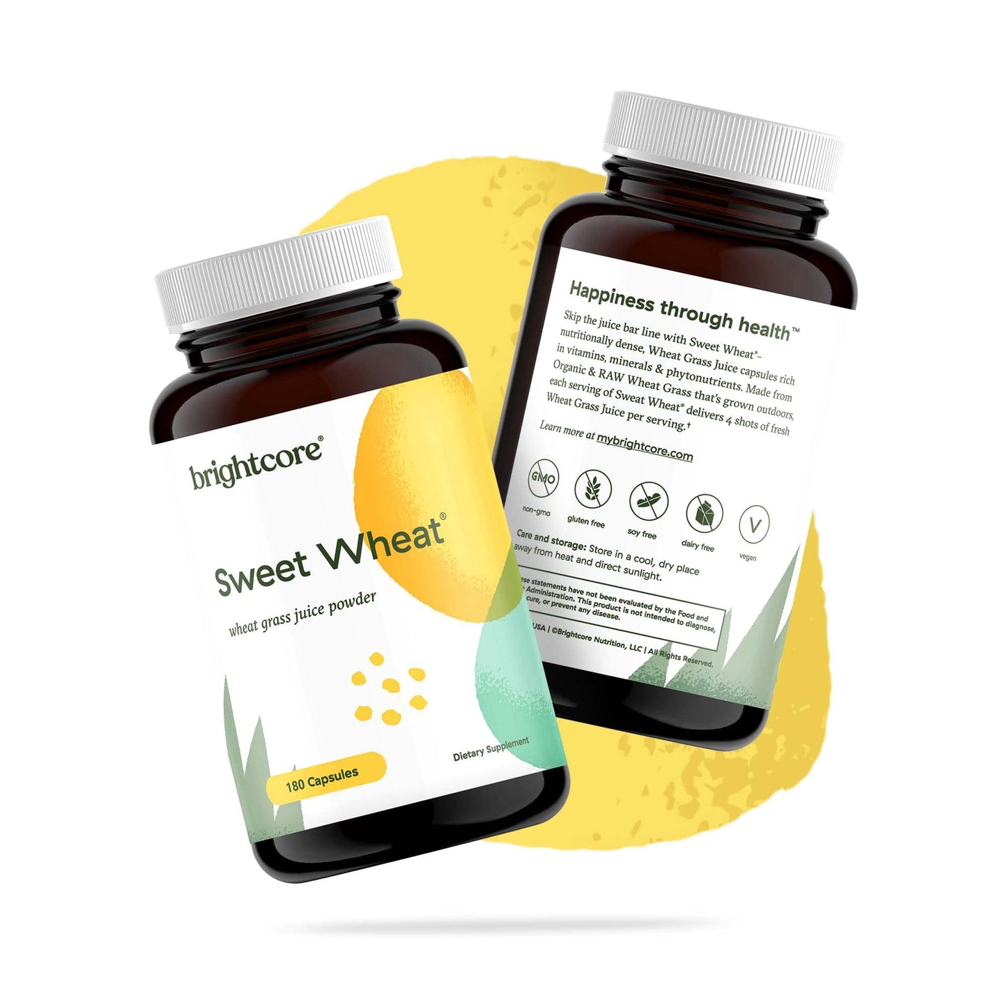 Brightcore Sweet Wheat Wheatgrass Juice Powder Capsules, 180 Count
