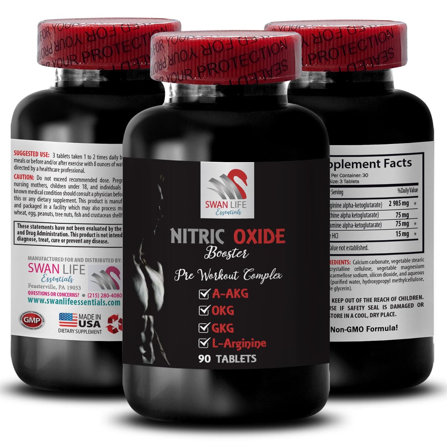 SWAN LIFE ESSENTIALS Ornithine Alpha-Ketoglutarate OKG Nitric Oxide Booster L-Arginine, 270 Tablets