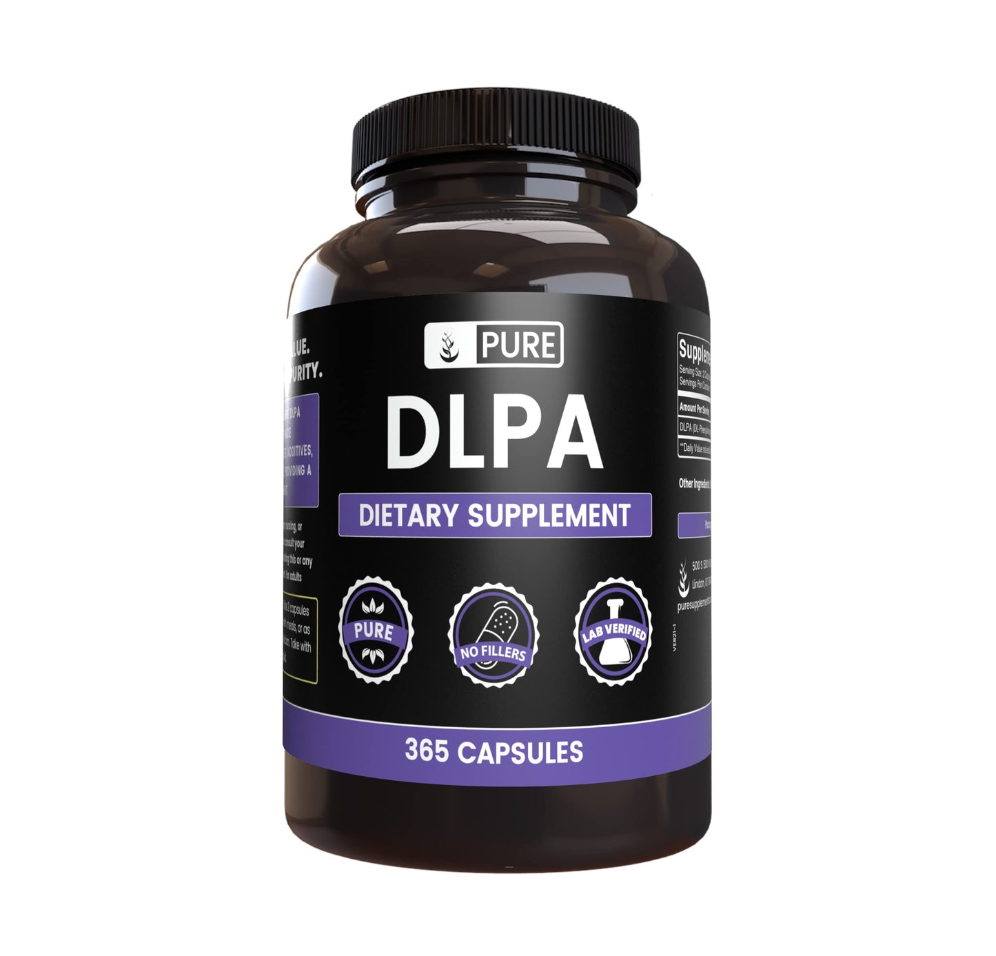 PURE ORIGINAL INGREDIENTS DL-Phenylalanine DLPA Capsules 365
