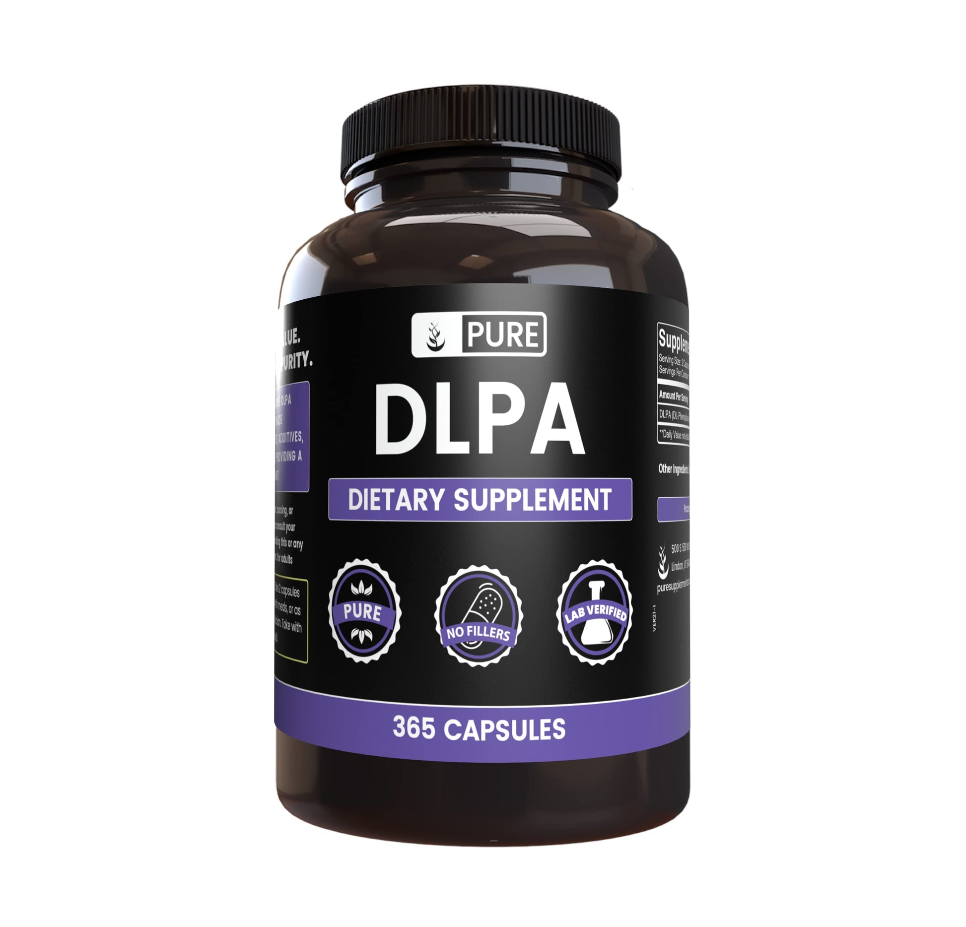 PURE ORIGINAL INGREDIENTS DL-Phenylalanine DLPA Capsules 365