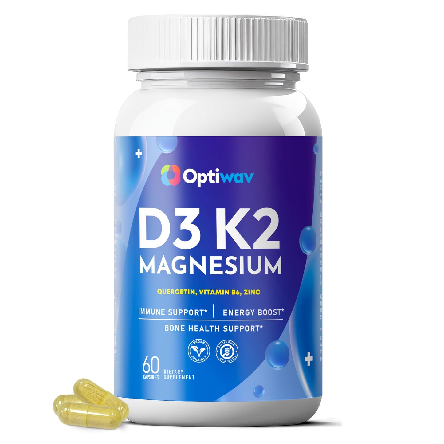 Optiwav Vitamin D3 K2 Magnesium Glycinate Zinc Quercetin Capsule 60 Count