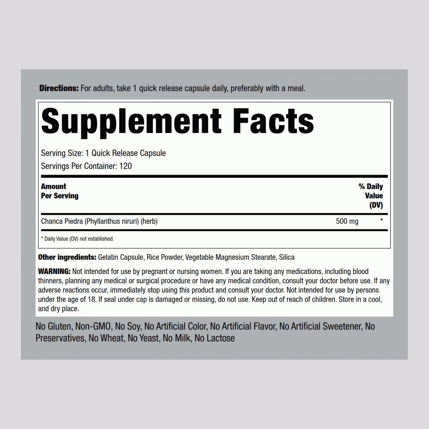 Piping Rock Chanca Piedra 500mg Capsules 120 Count