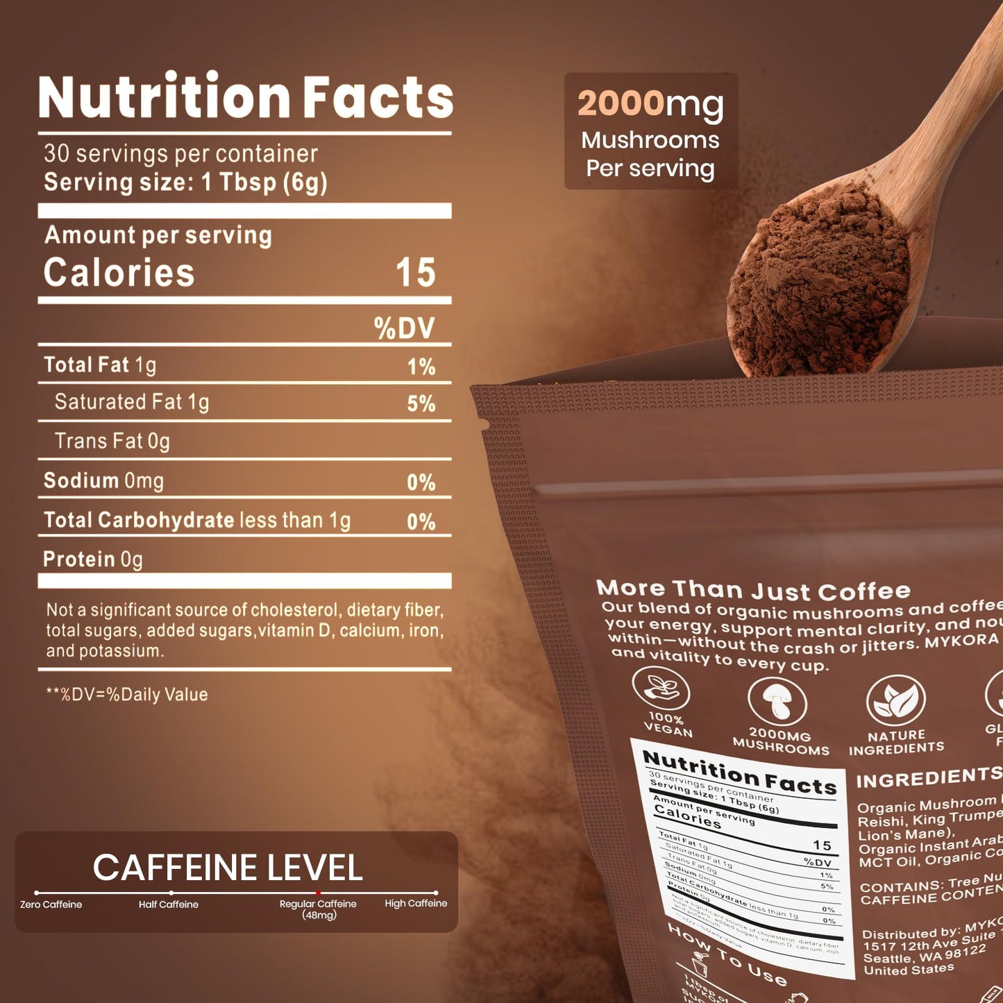 MYKORA Mushroom Coffee Powder 6.35 Ounce