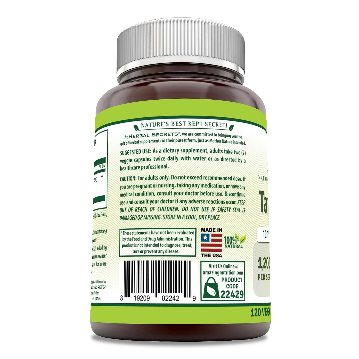 Herbal Secrets Tart Cherry 10:1 Standardized Extract Capsule, 120 Veggie Capsules