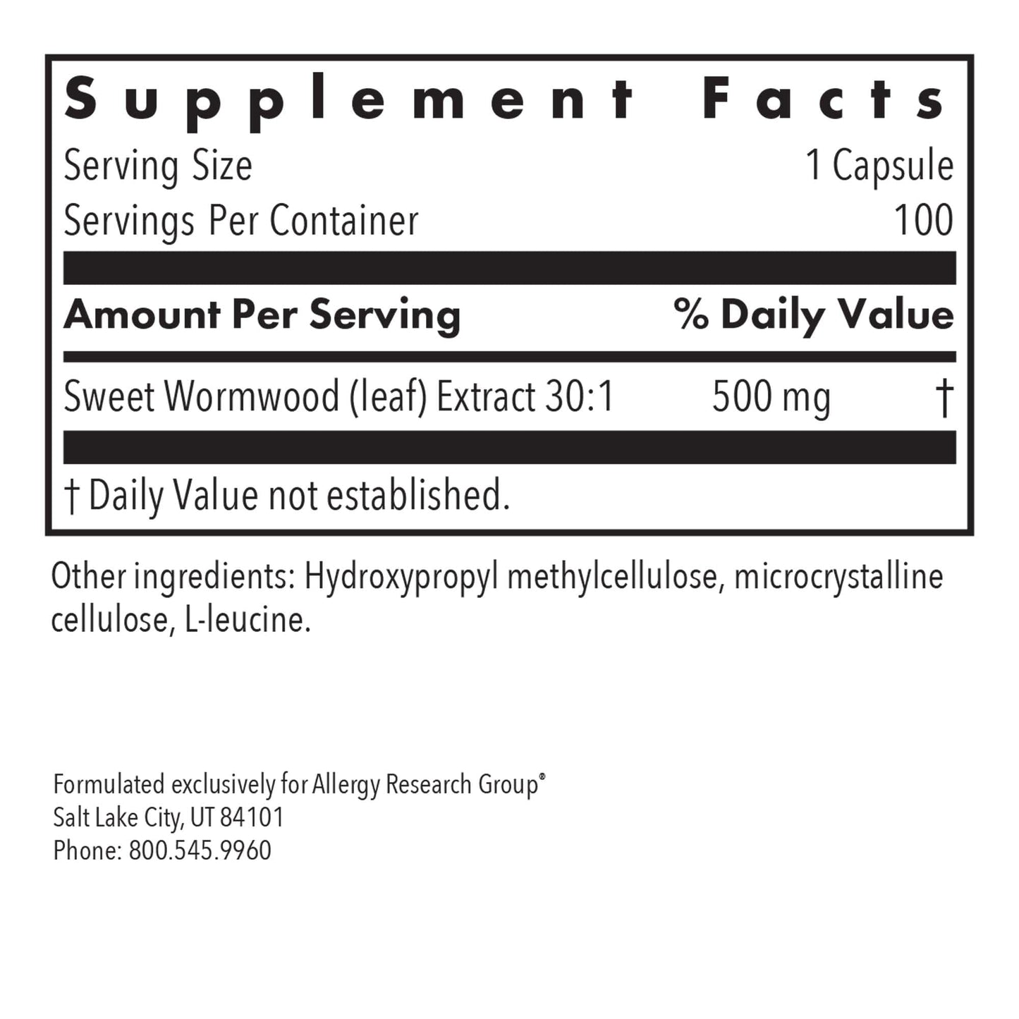 Allergy Research Group Artemisia Annua Extract Capsules 100 Capsules