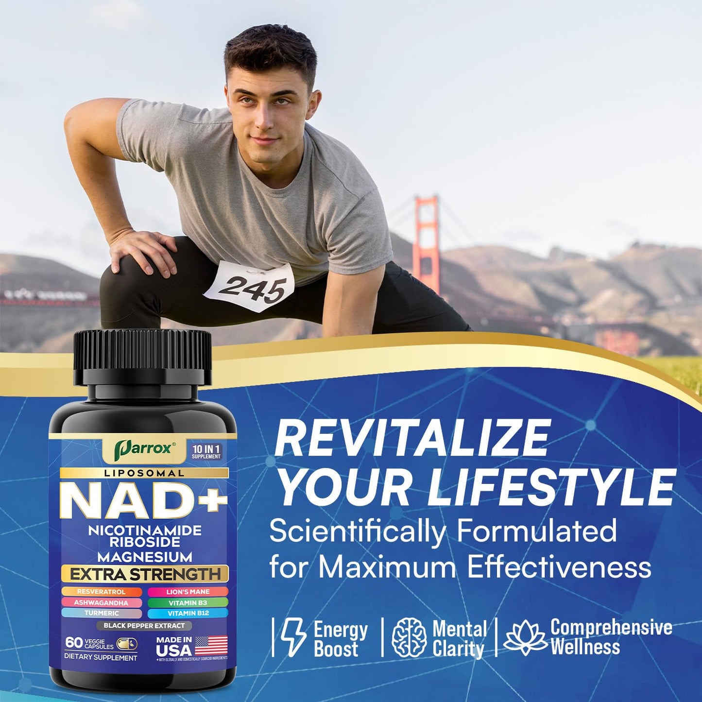 Parrox NAD+ Supplement Liposomal Nicotinamide Riboside 10-in-1 Capsule, 60 Count