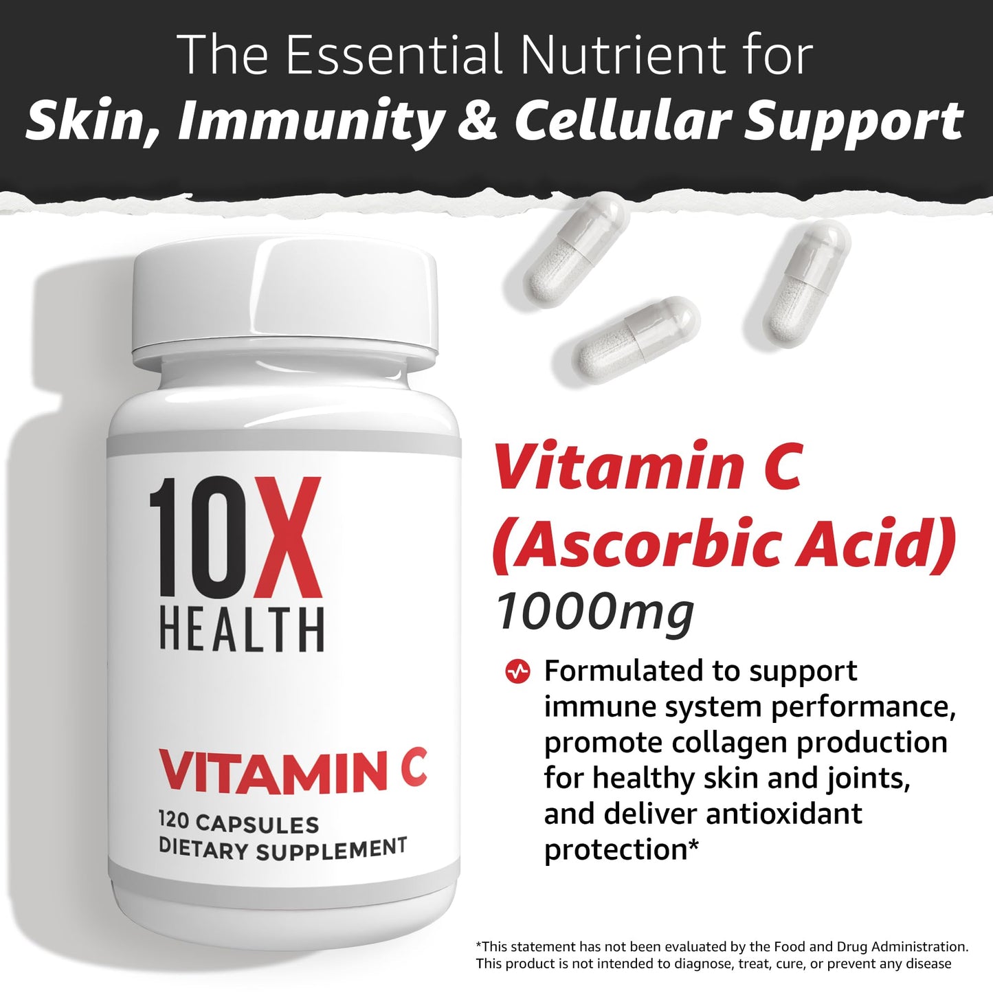 10X Health System Vitamin C 1000mg Capsule, 120 Capsules