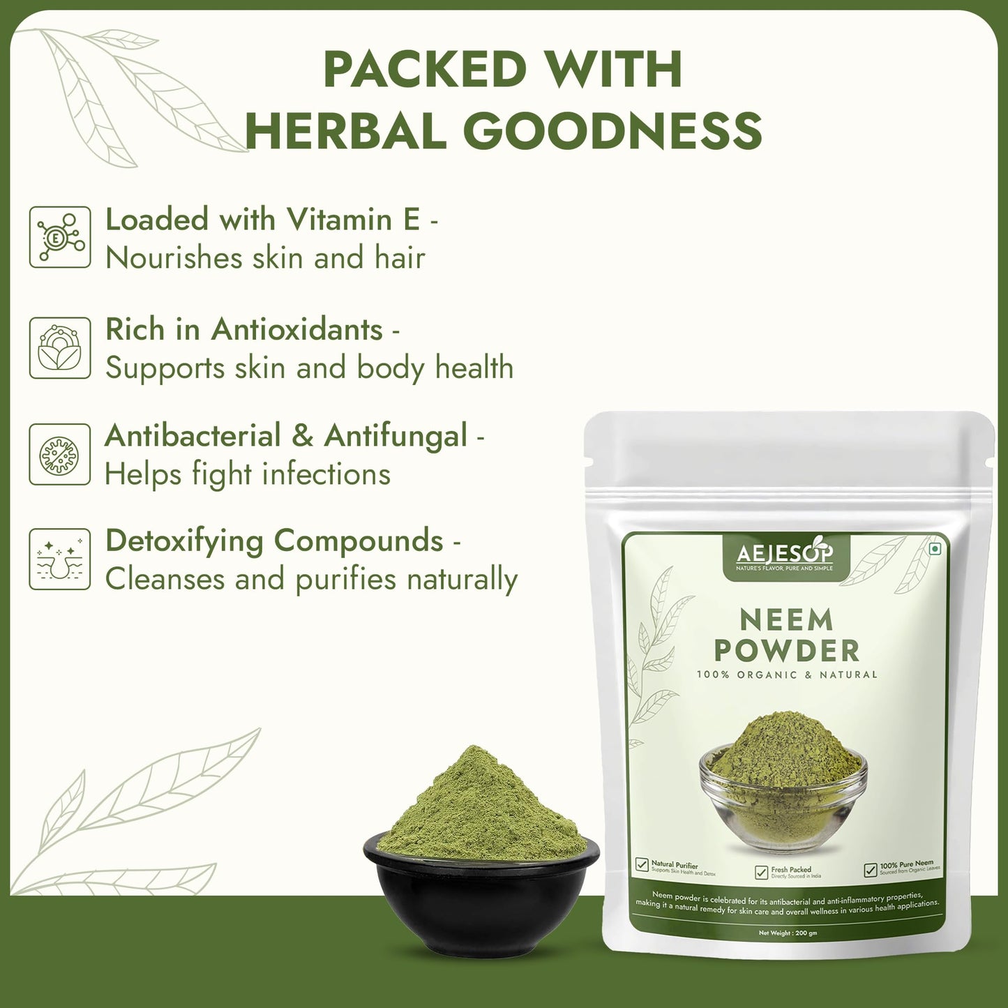AEJESOP Neem Leaf Powder (Azadirachta Indica) 7 Ounce