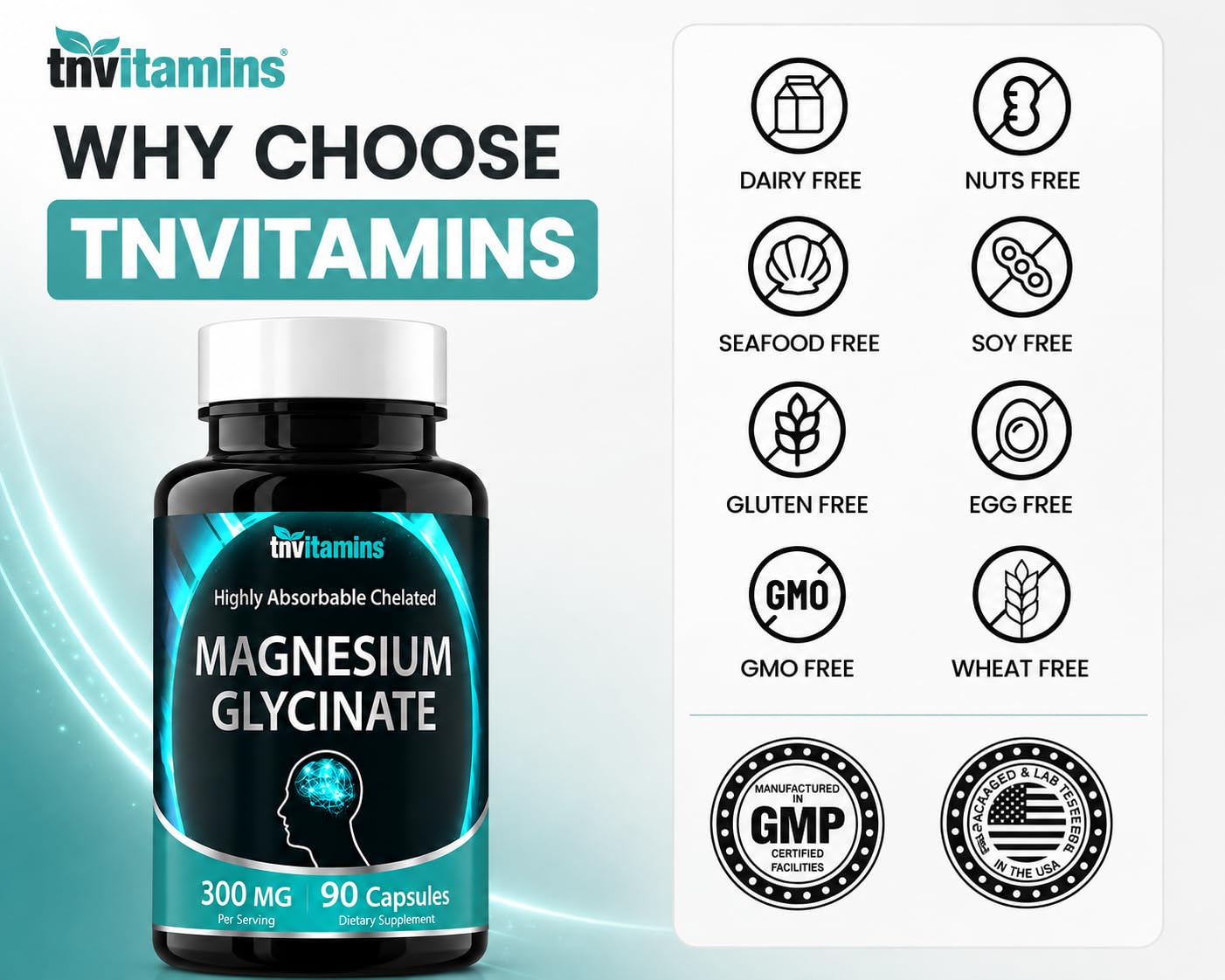 tnvitamins Magnesium Glycinate 300mg, 90 Capsules