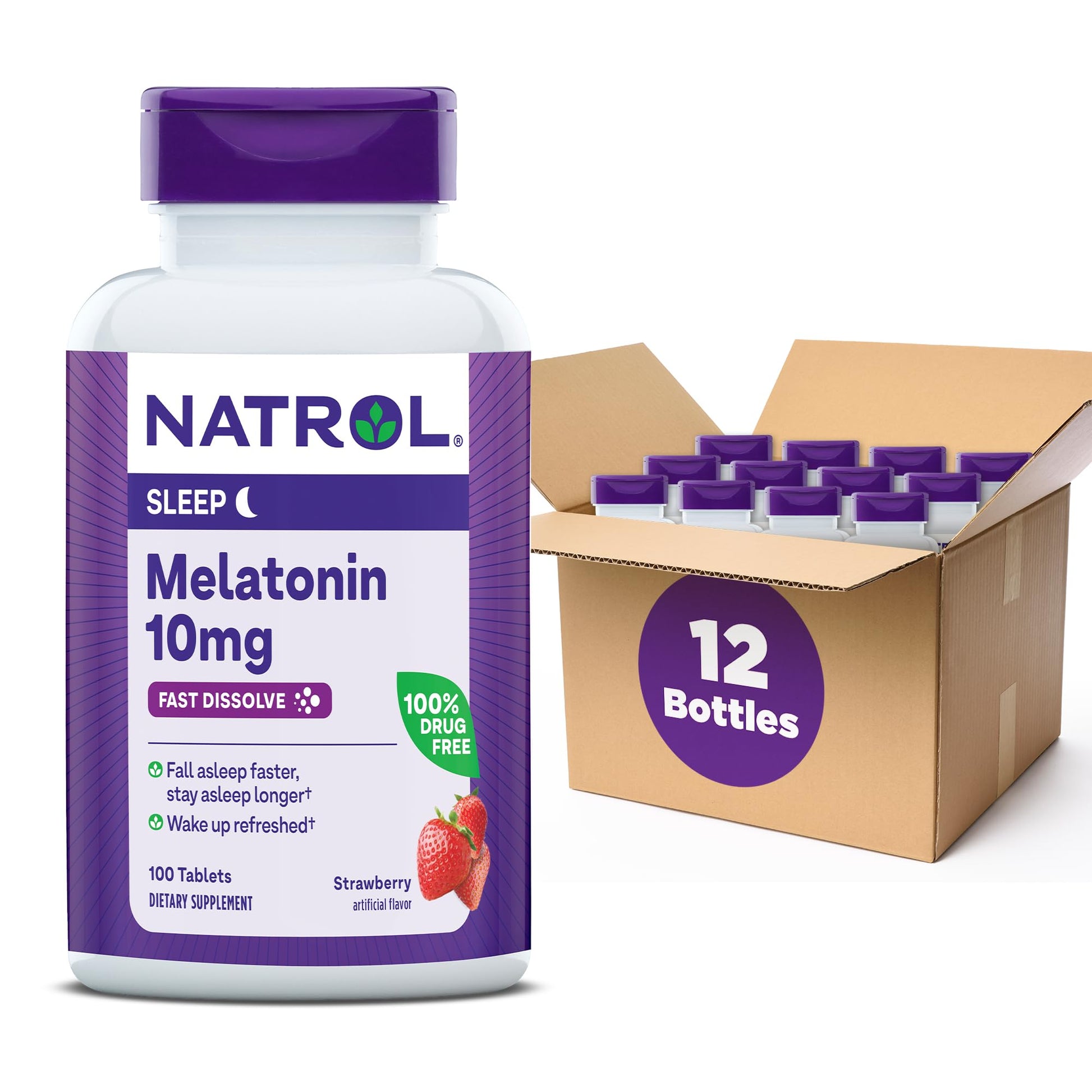 Natrol Melatonin Fast Dissolve 10 mg Tablets, Strawberry-Flavored, 1200 Count