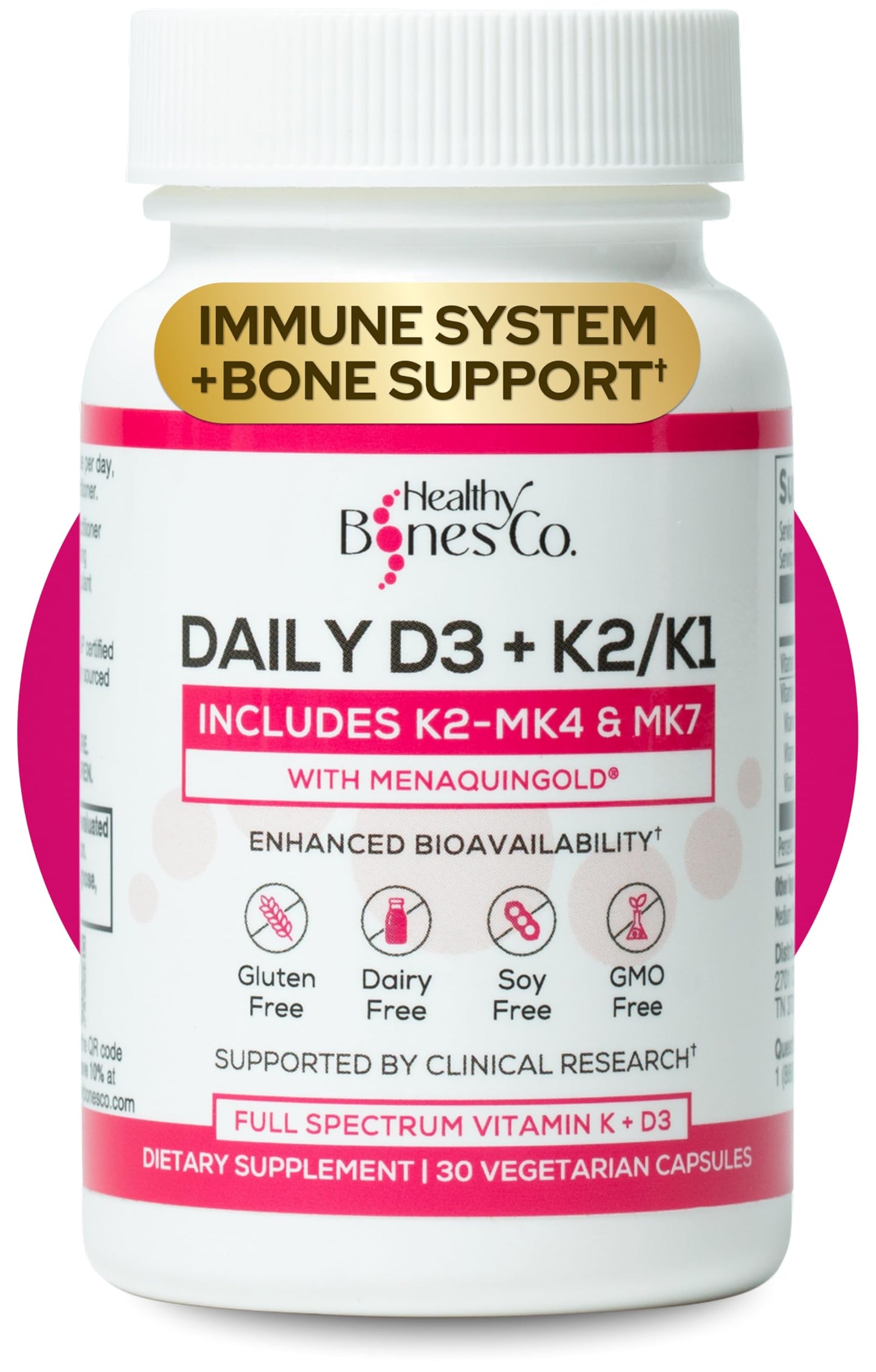 Healthy Bones Co. Premium D3 K2 - Full Spectrum Vitamin D3 K2, 2000 IU D3 + MK7 + MK4 + K1, Daily D3 K2 & K1 Supplements - Vitamin D Supports Calcium Absorption for Strong Bones & Immune Health, Capsules, 30