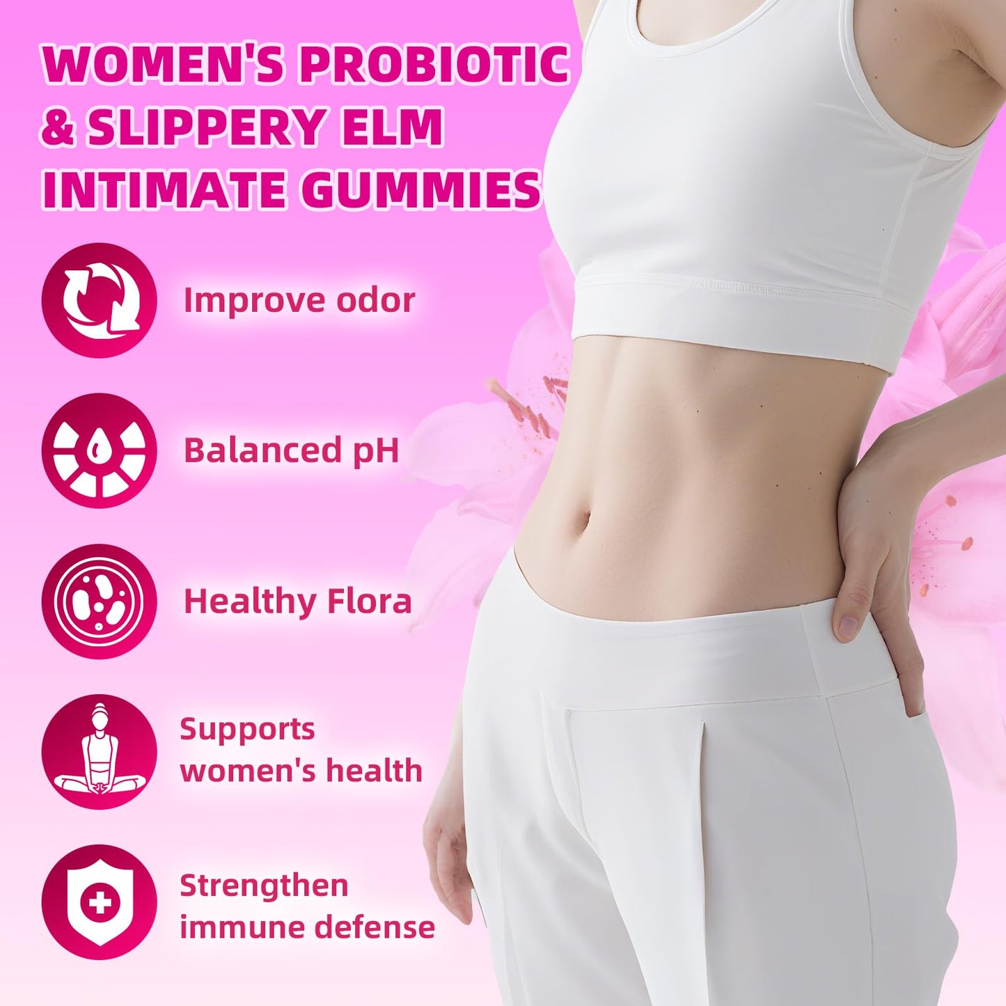 BVIVLOO Women's Probiotic Slippery Elm Gummies, 60 Count