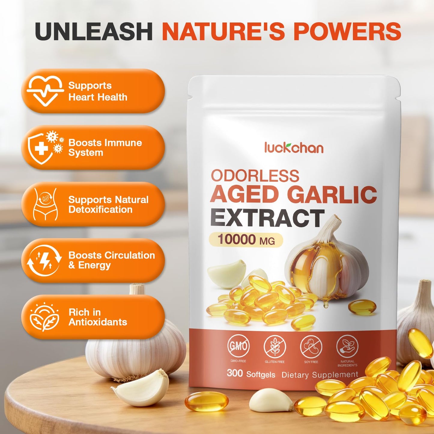 LUCKCHAN Aged Garlic Extract Softgels, 300 Count