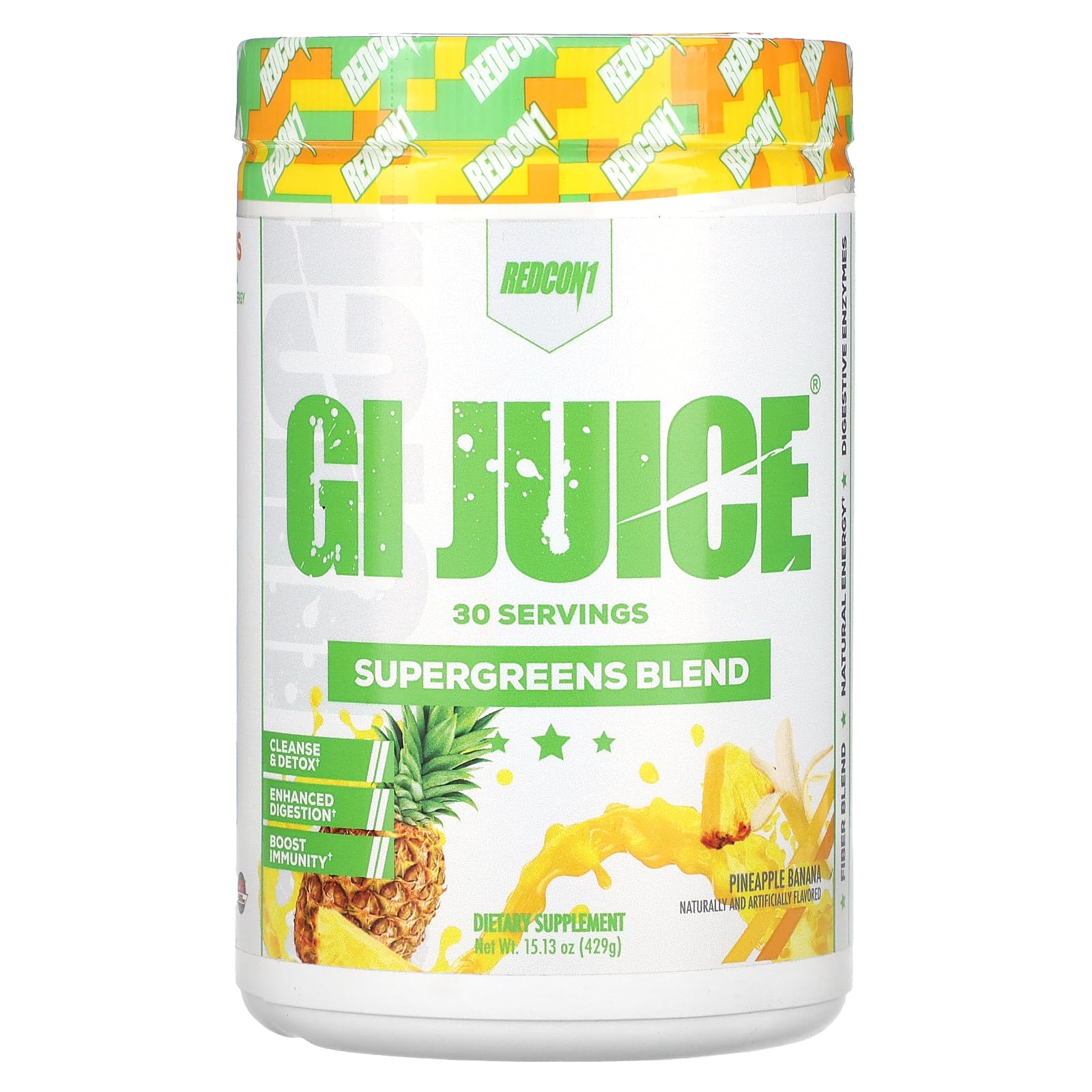 REDCON1 GI Juice Digestive Enzymes Pineapple Banana Powder 15.13 Ounce
