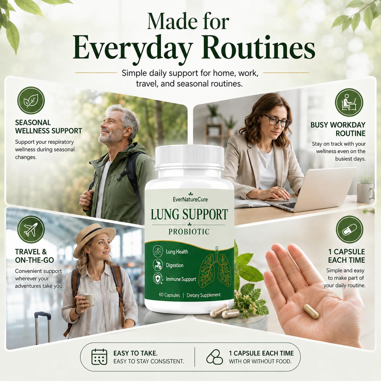 EVERNATURECURE Lung Support Probiotic Capsule, 1 Count