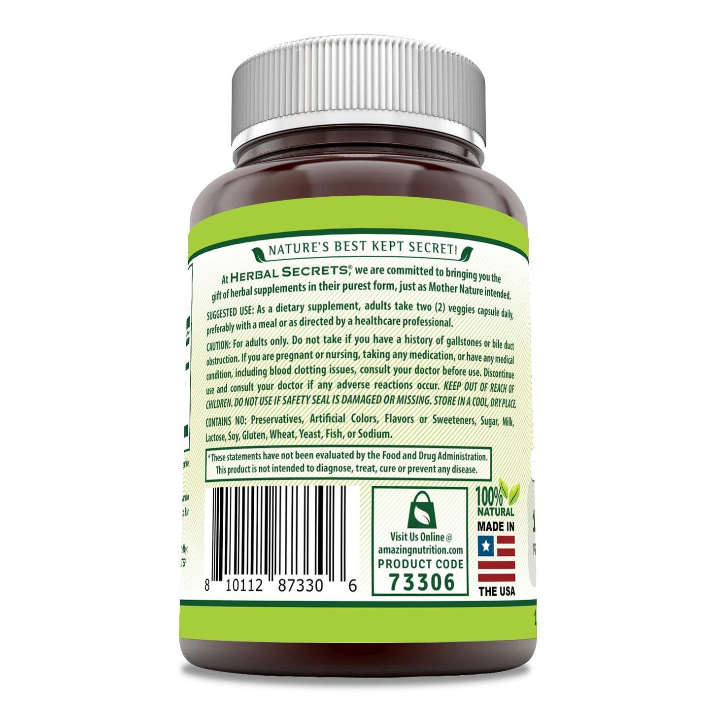 Herbal Secrets Turmeric Curcumin Supplement Capsule, 120 Veggie Capsules