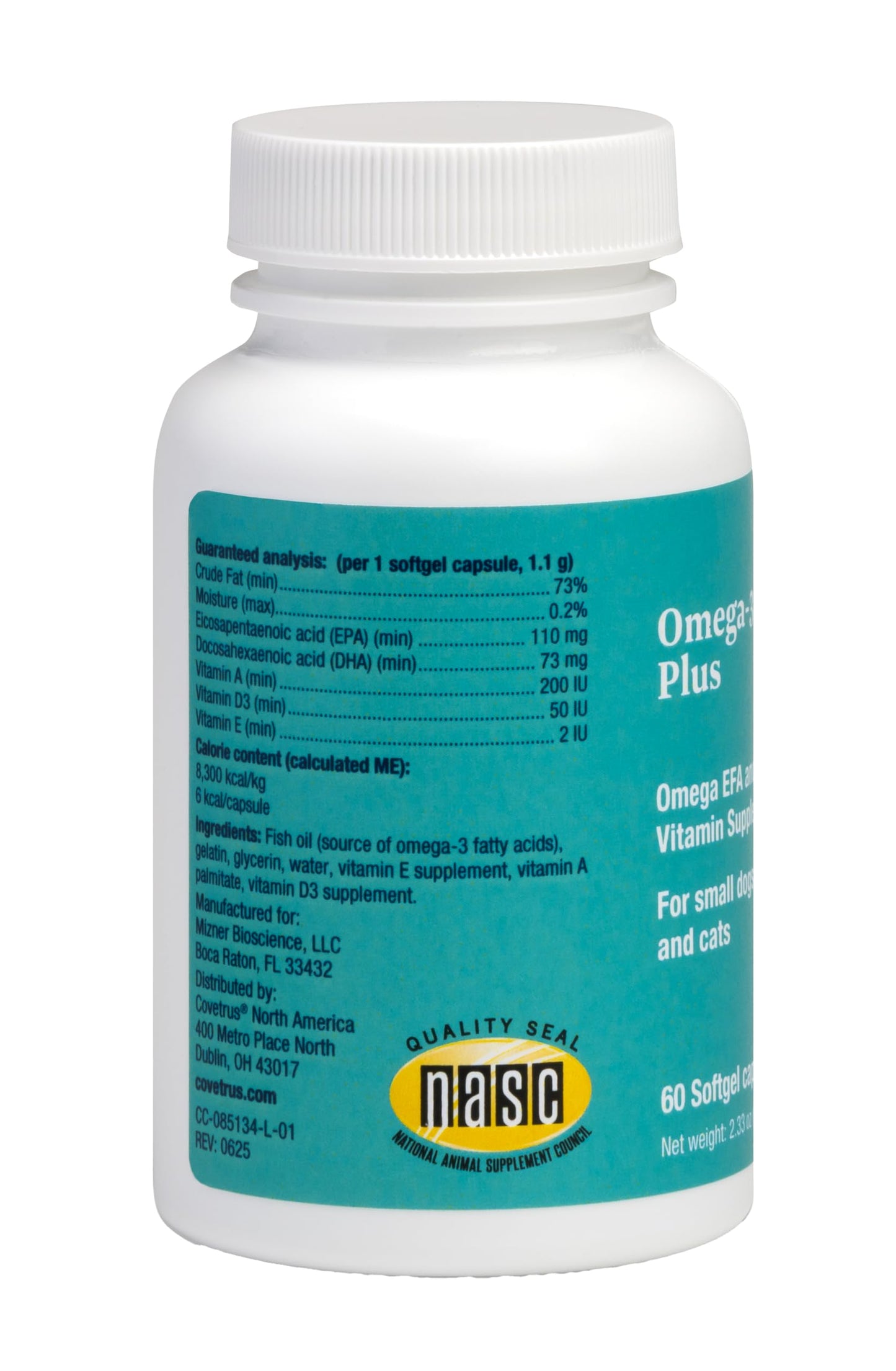 Covetrus Omega-3 Soft Gels for Cats & Small Dogs – Essential Fatty Acids with Vitamins A, E & D3 – Skin, Coat & Joint Supplement – 60 Count