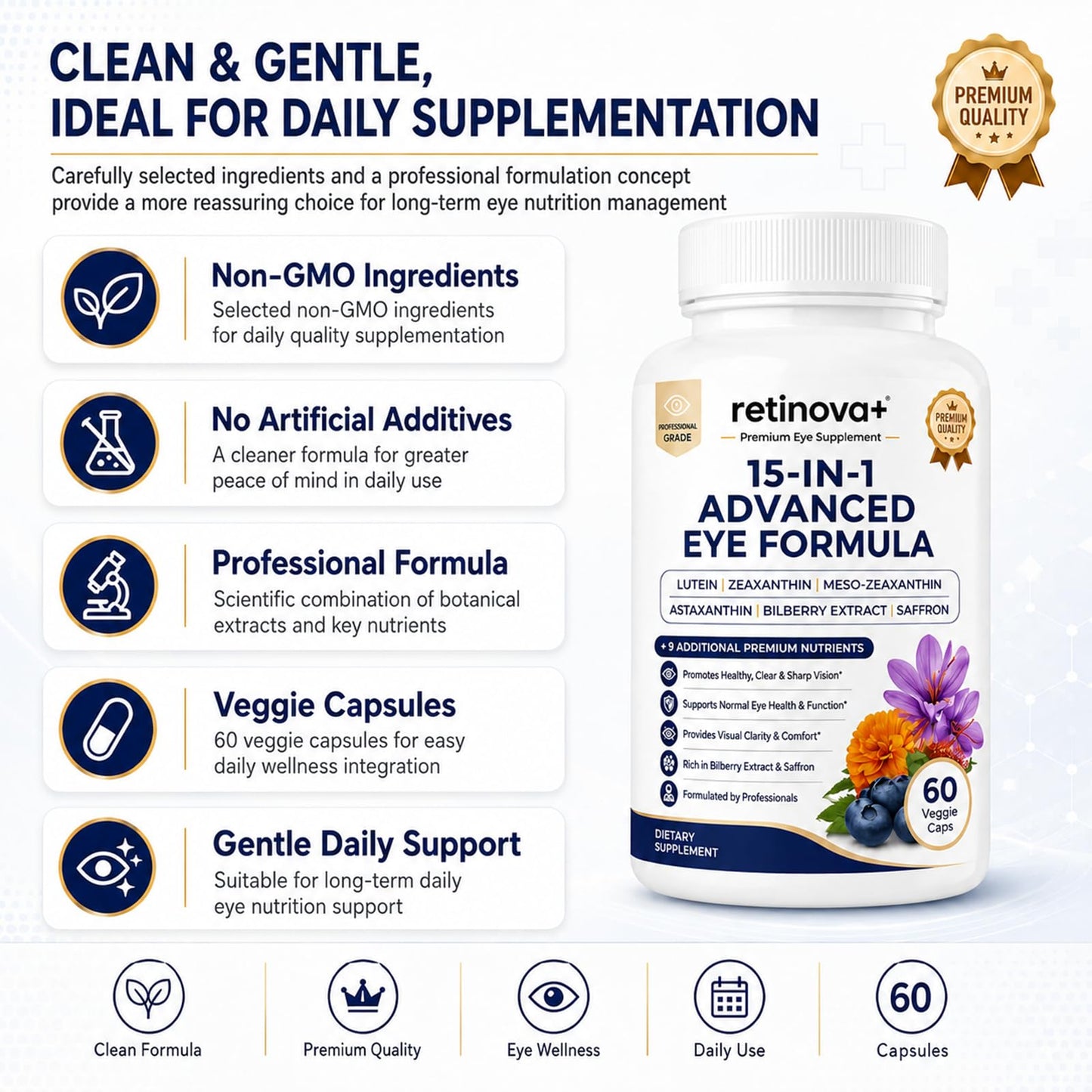 EveLabs Retinova+ 15-in-1 Advanced Eye Formula Capsules, 60 Count