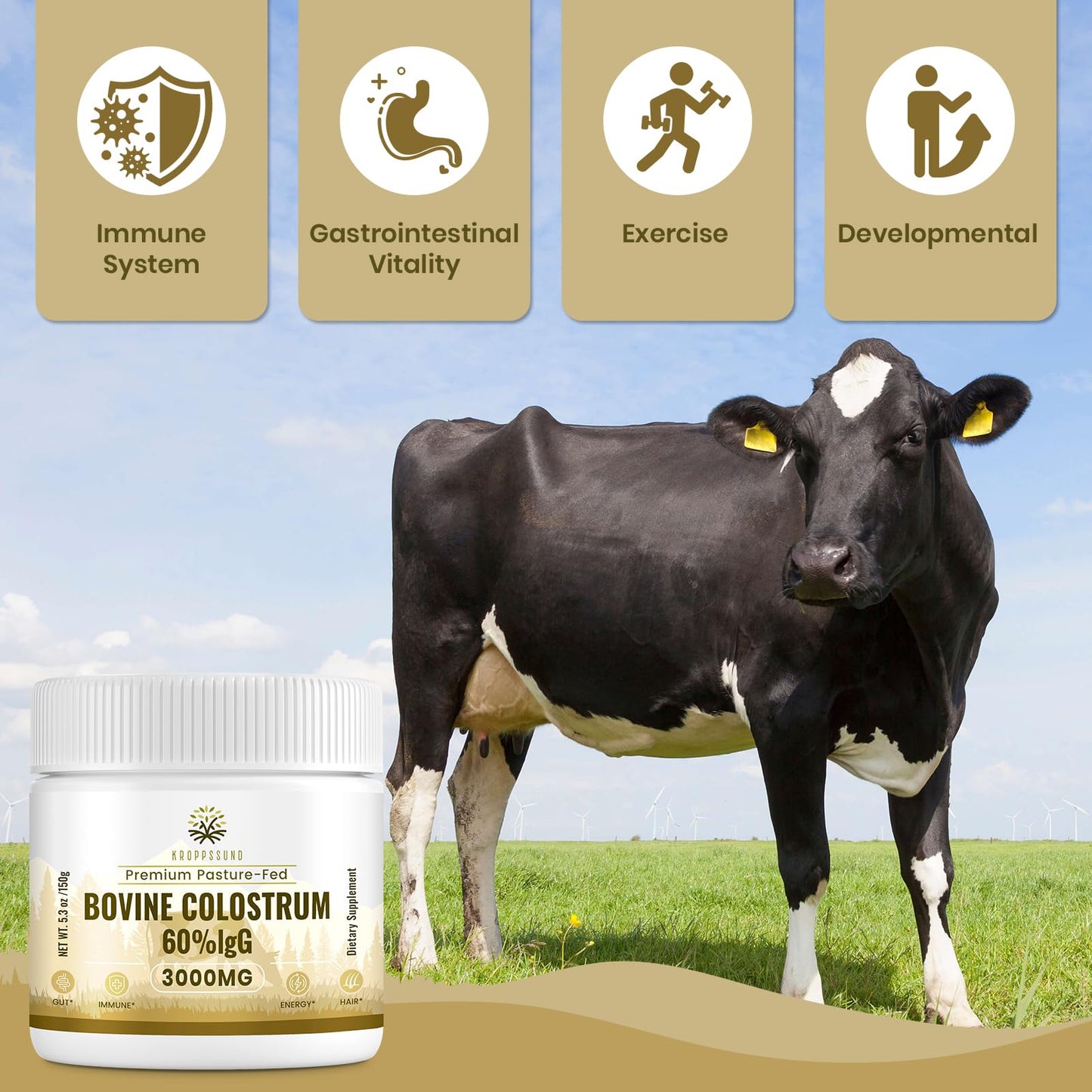 Kroppssund Bovine Colostrum Powder 5.3 Ounce, 50 Servings