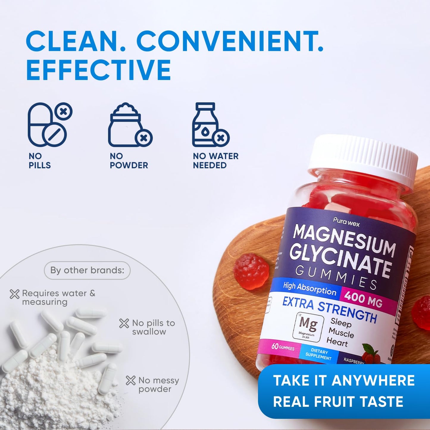 PURA WEX NUTRITION Magnesium Glycinate Gummies 400mg, 60 Gummies