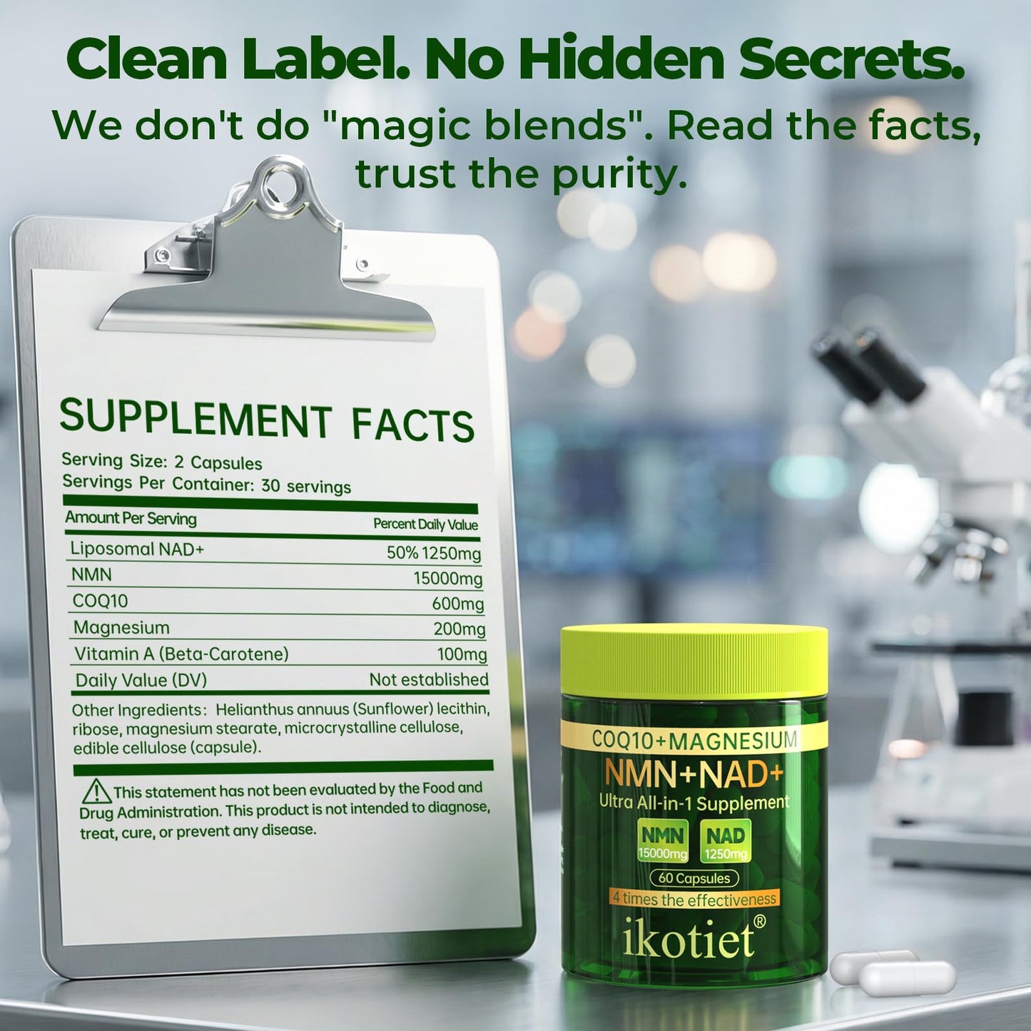 Ikotiet Liposomal NAD+ Supplement with CoQ10 and Magnesium - Dual Action NMN+NAD+ Formula - Supports Cellular Energy and Brain Function, 120 Capsules