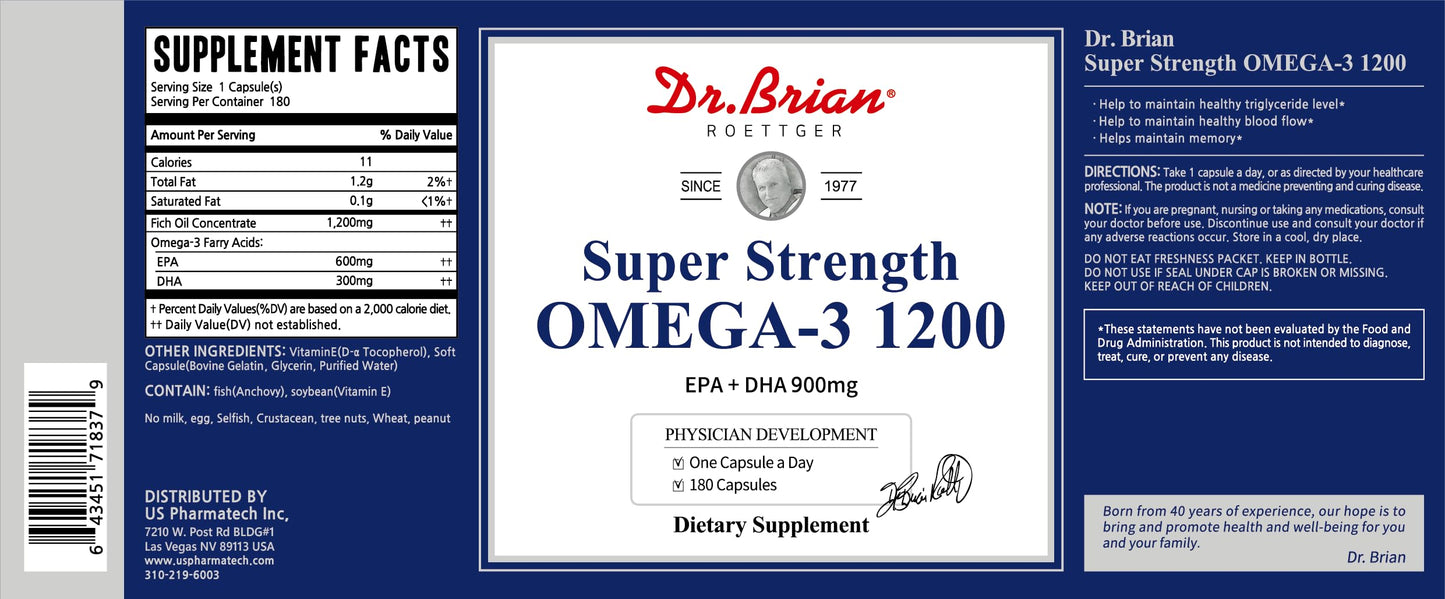 DR.BRIAN ROETTGER Odorless Omega-3 Fish Oil Supplement 1200 mg Capsule, 180 Count