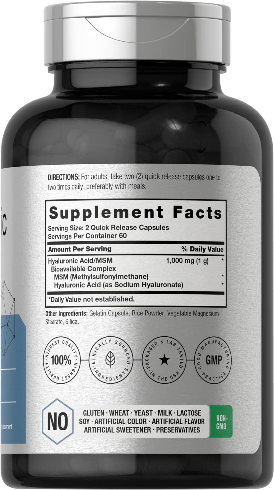 Horbäach Hyaluronic Acid with MSM Capsules, 120 Count