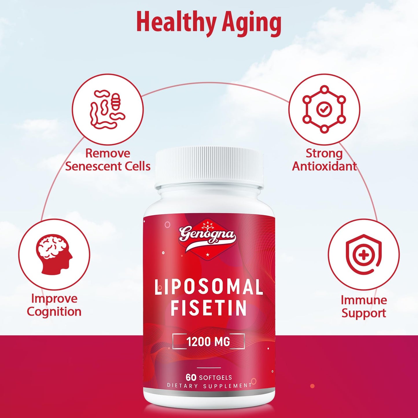 Genogna 98% Pure Fisetin 1200mg Liposomal Softgels, 120 Count