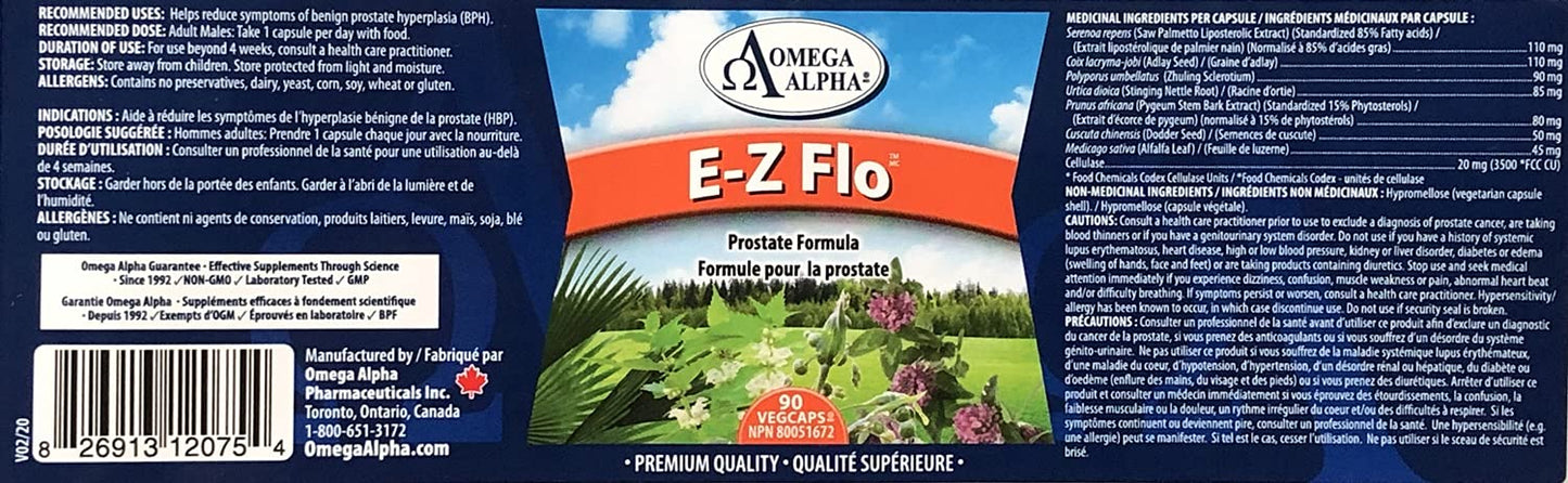 Omega Alpha E-Z Flo Saw Palmetto Seeds Extract Prostate Formula 90 Veg Capsules