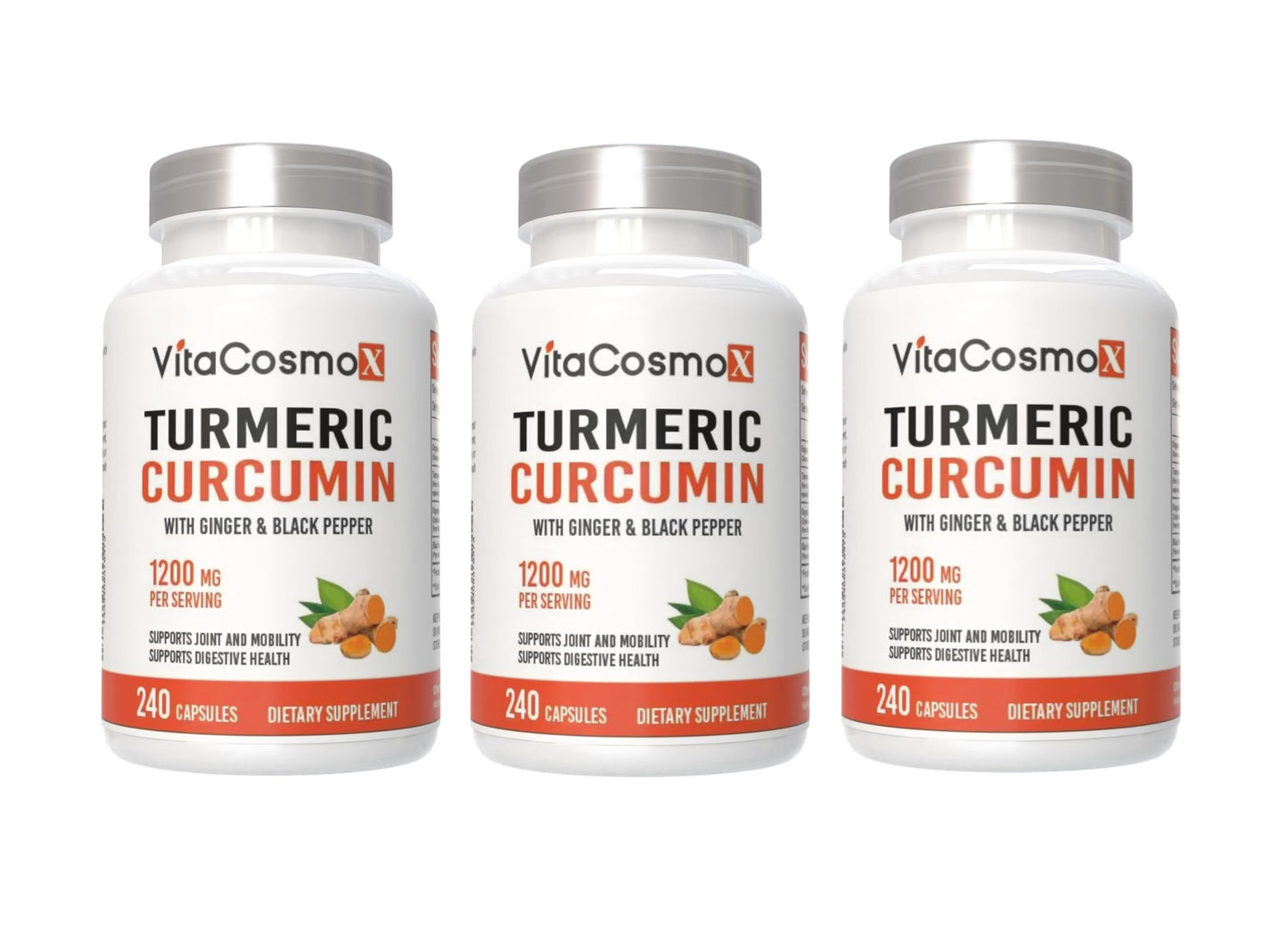 VitaCosmoX Turmeric Curcumin with Bioperine 1200 mg Veggie Capsules, 240 Count
