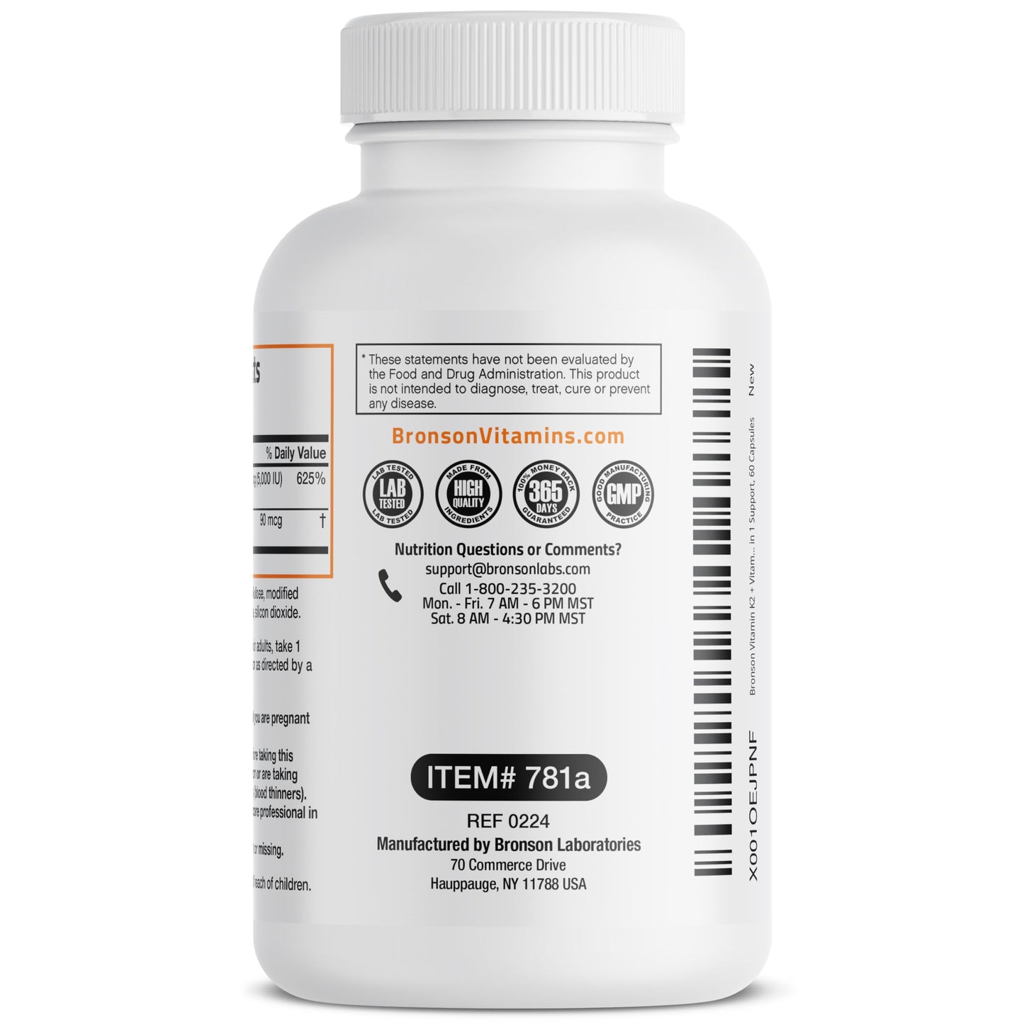 Bronson Vitamin K2 D3 (MK7) Supplement 2-in-1 D3 & K2 Complex Capsules, 60 Capsules