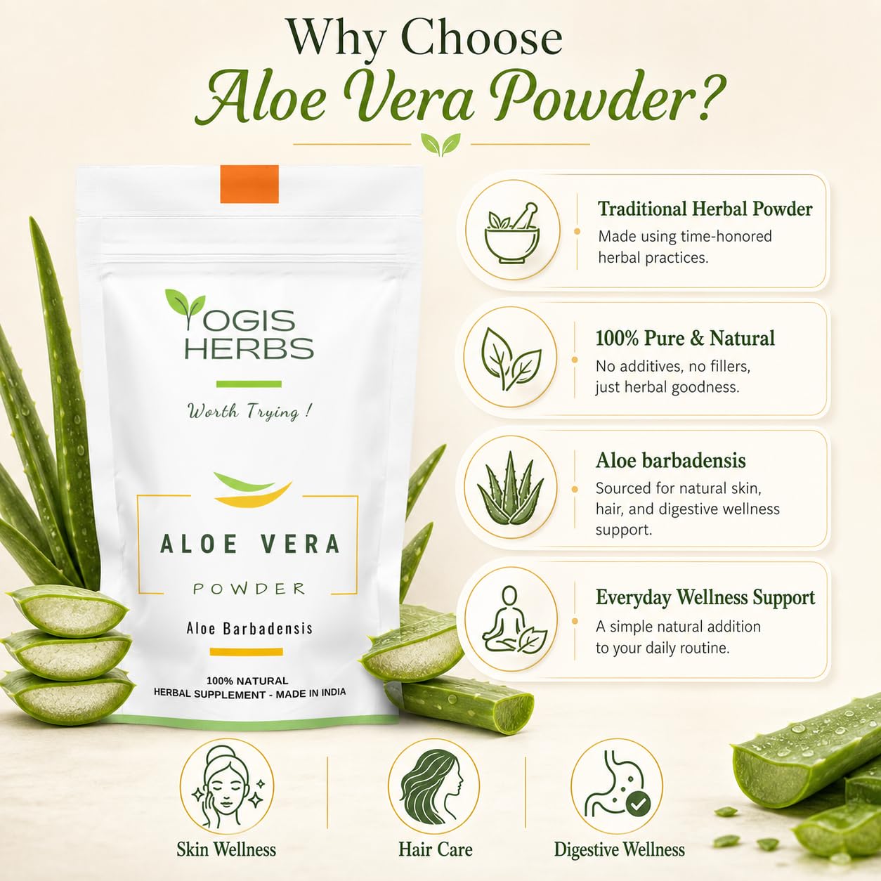 YOGIS HERBS Aloe Vera Powder (Aloe barbadensis Miller) 8 oz