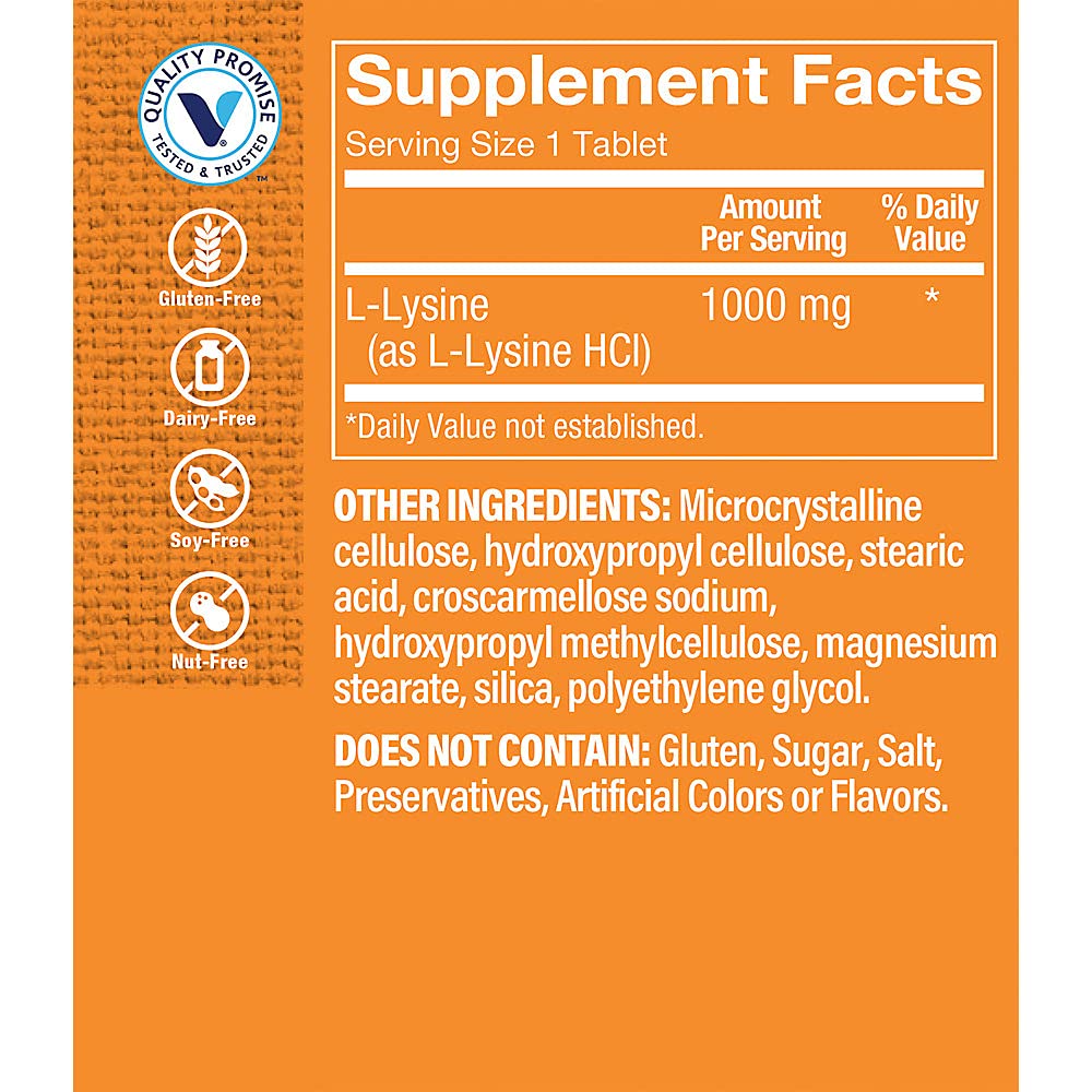 The Vitamin Shoppe L-Lysine 1000mg Tablet, 100 Count