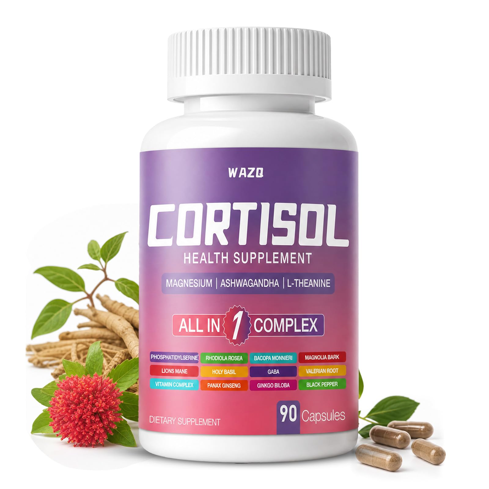 WAZQ Cortisol Capsules for Women Matcha, 90 Count