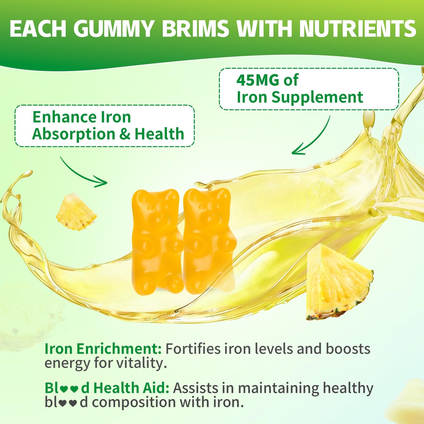 YUULAI Iron Gummies for Women & Men Gummy 120 Count