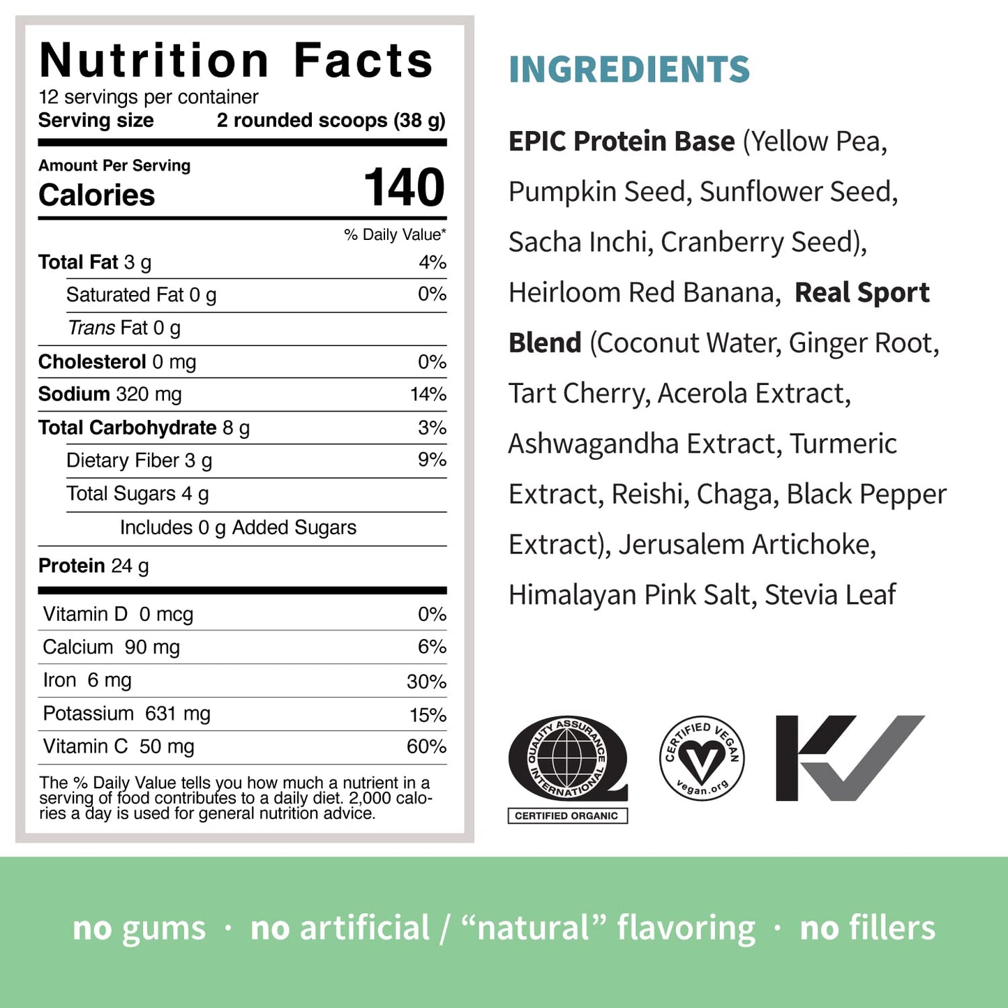 Sprout Living Epic Protein Plant-Based Protein & Superfoods Powder Real Sport, 16 Servings