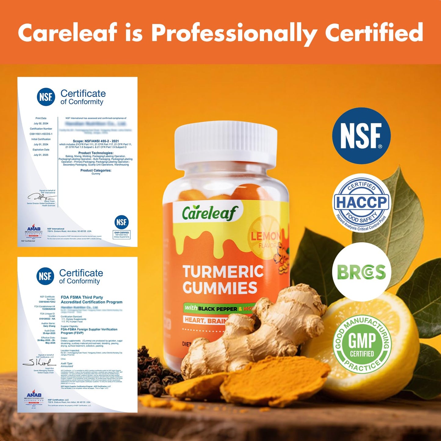 careleaf Turmeric Gummies with Black Pepper & Moringa Extract Gummy 60 Count
