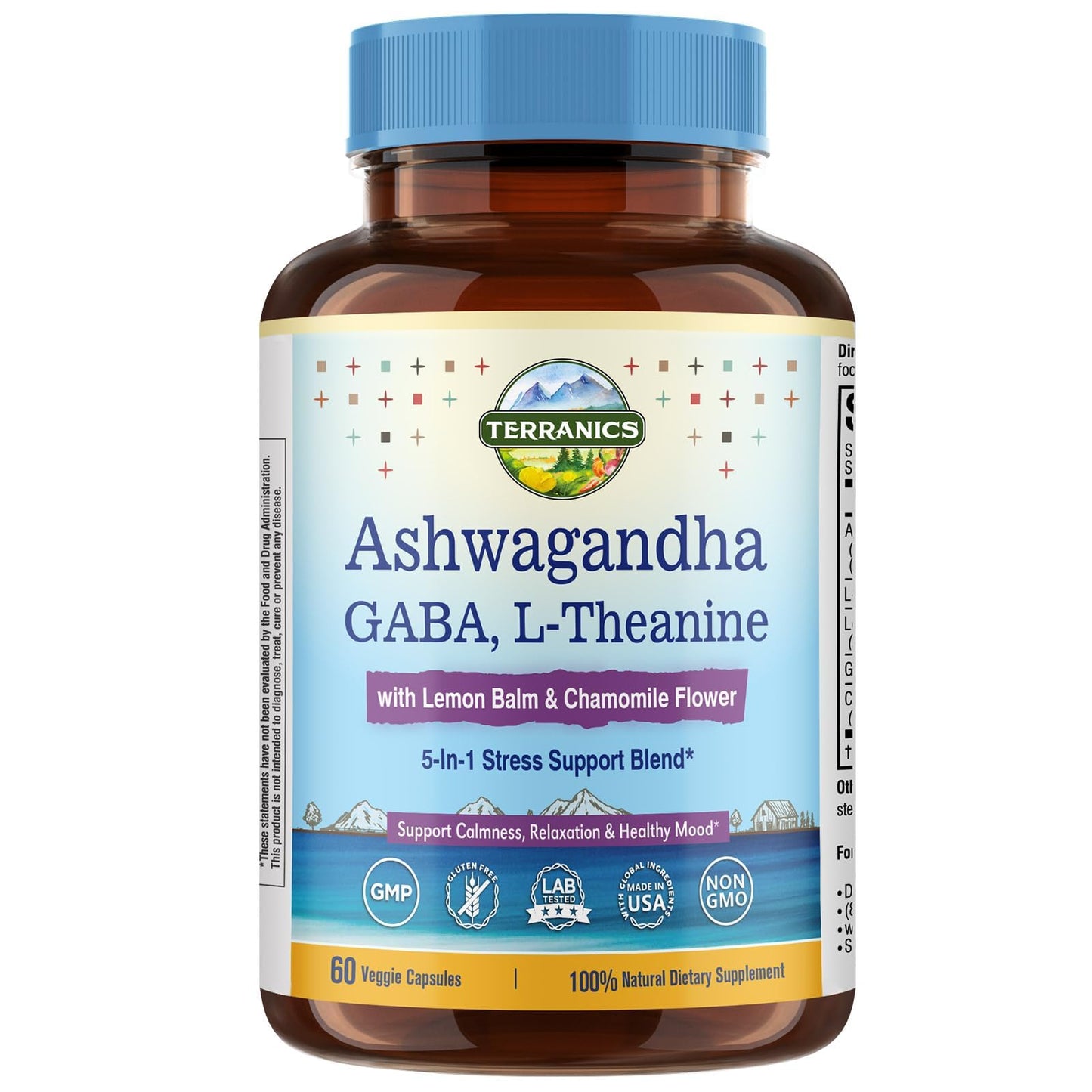 Terranics Ashwagandha L-Theanine Supplement for Stress Relief Capsule 60 Count